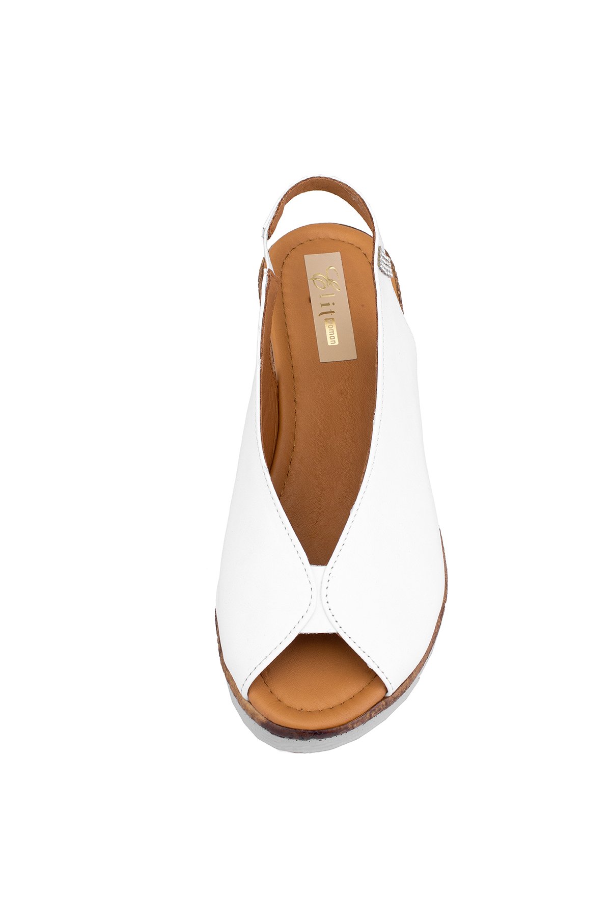 Elit Zeyn8094 Kadın Hakiki Deri Ortopedik Dolgu Topuk Sandalet Beyaz - Görsel 7