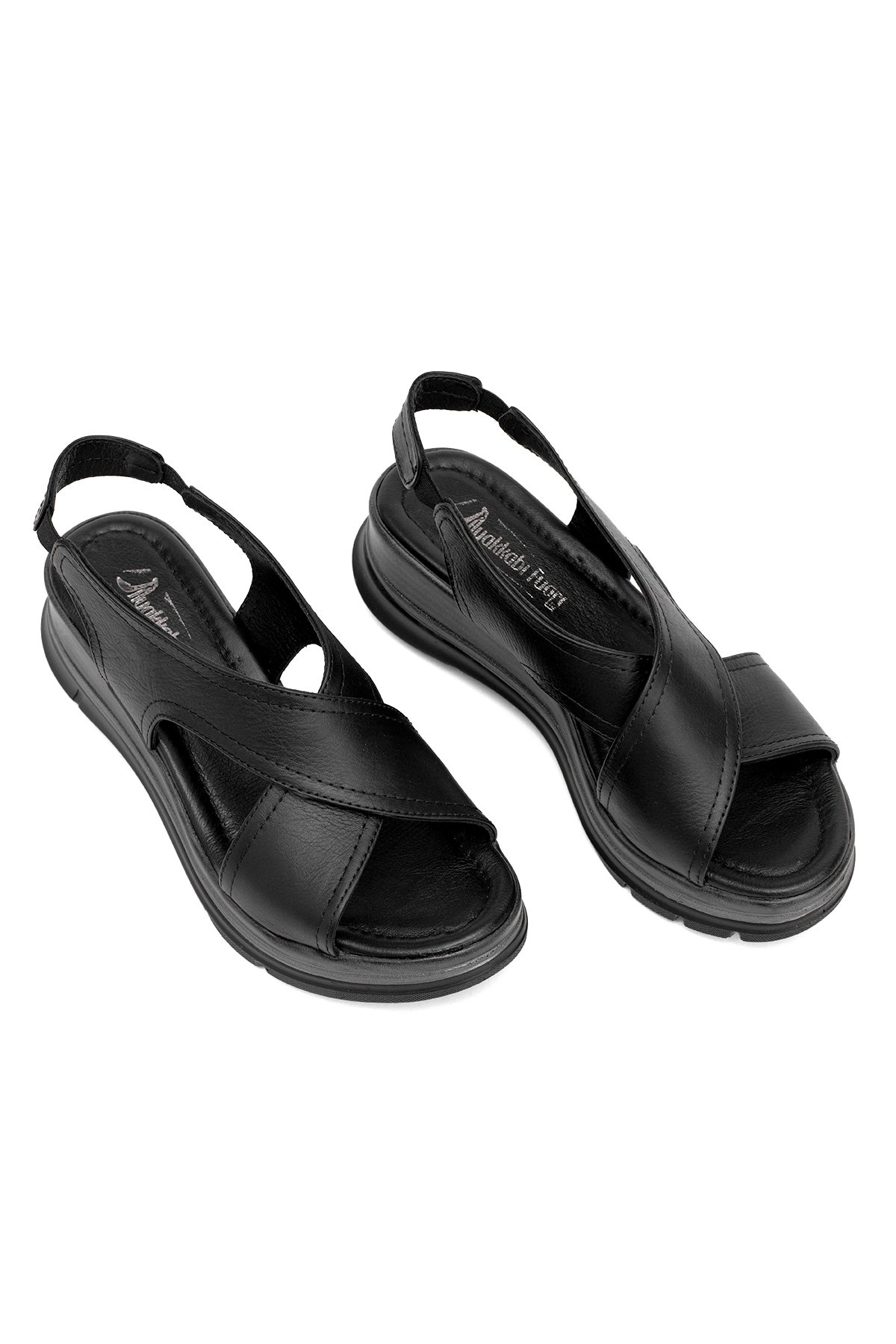 Elit Koc25-62 Kadın Hakiki Deri Dolgu Topuk Sandalet Siyah - Görsel 3