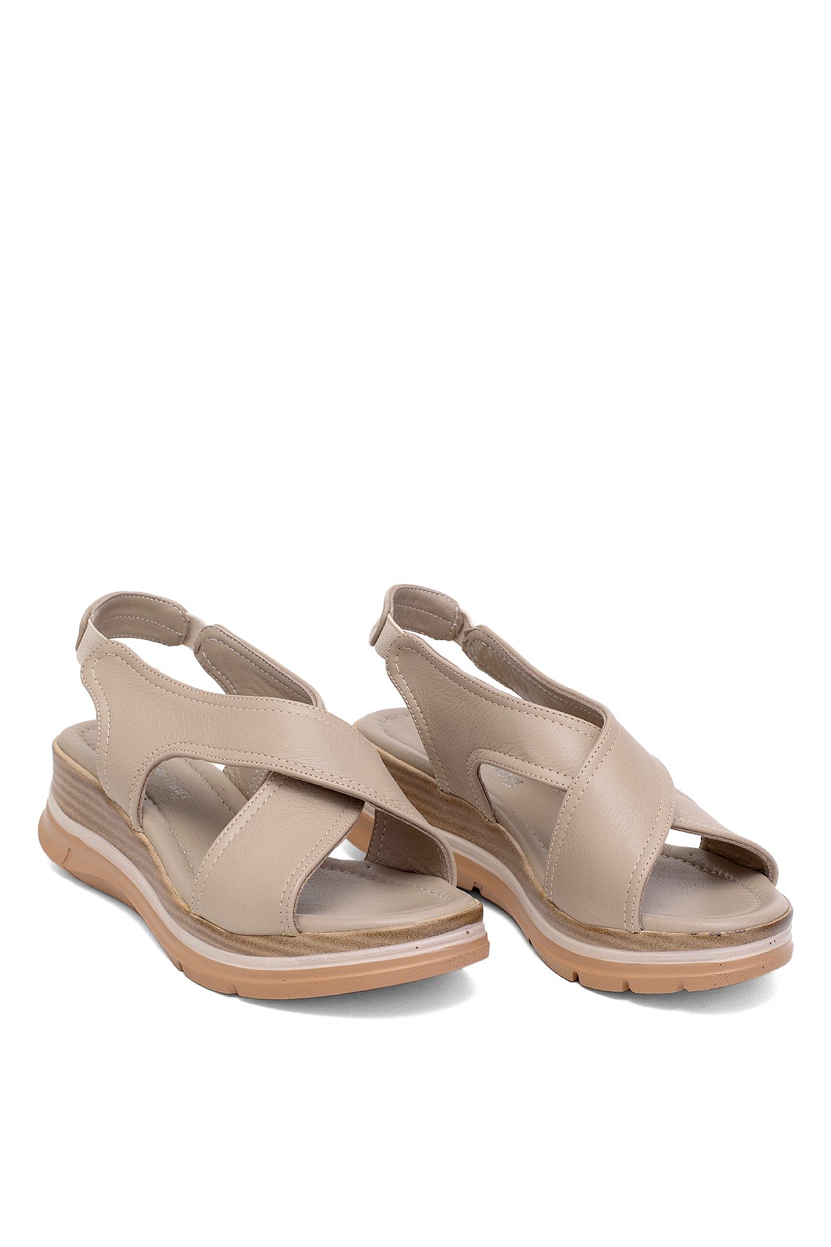 Elit Koc25-62 Kadın Hakiki Deri Dolgu Topuk Sandalet Bej - Görsel 2