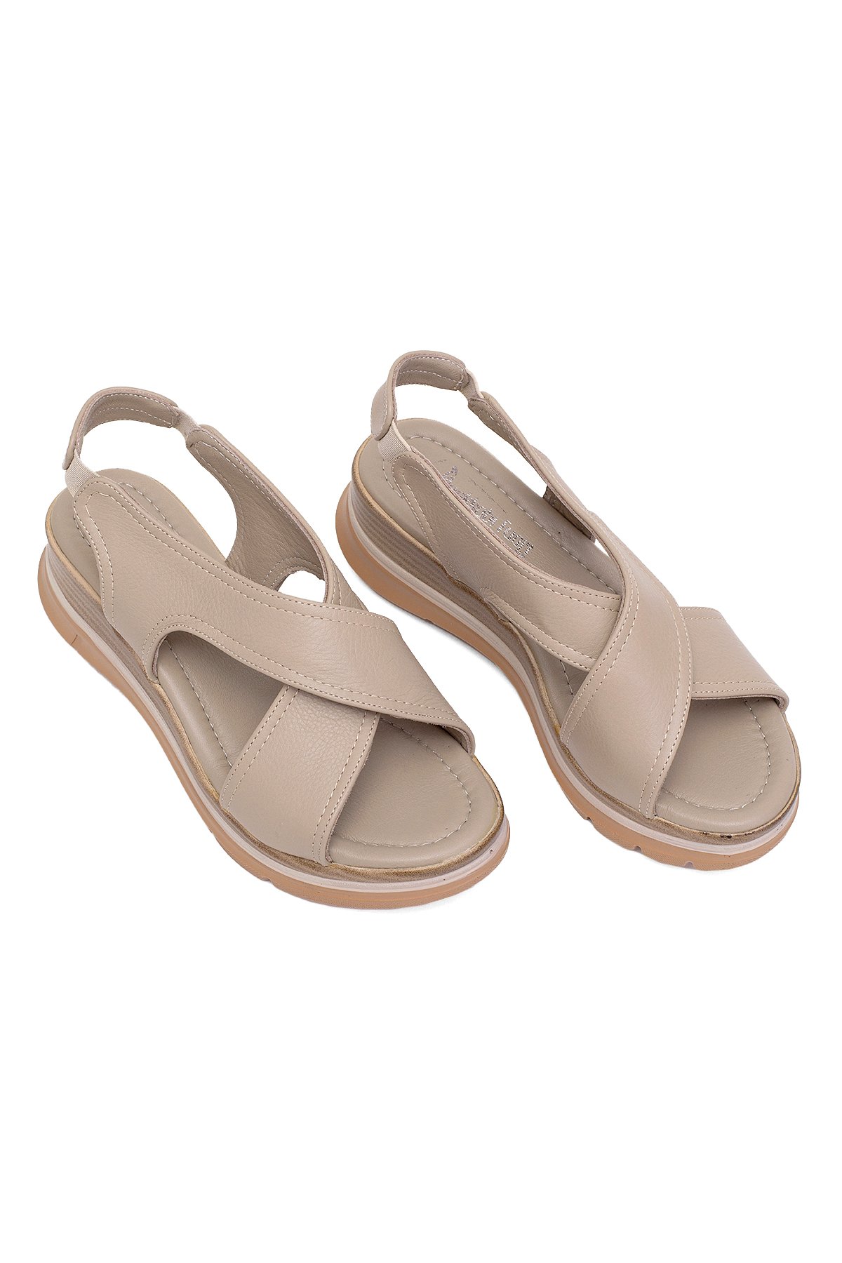 Elit Koc25-62 Kadın Hakiki Deri Dolgu Topuk Sandalet Bej - Görsel 3