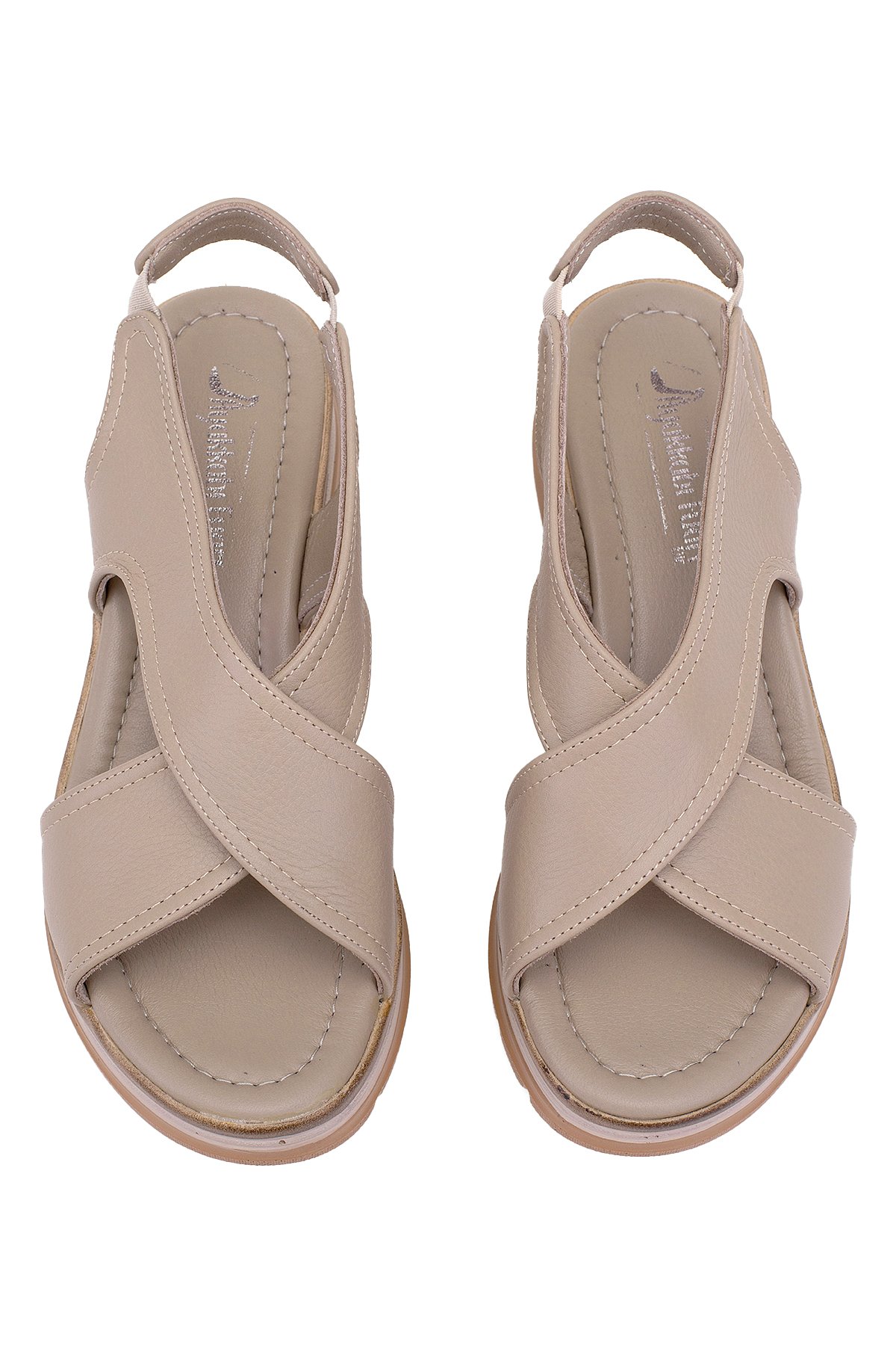 Elit Koc25-62 Kadın Hakiki Deri Dolgu Topuk Sandalet Bej - Görsel 4