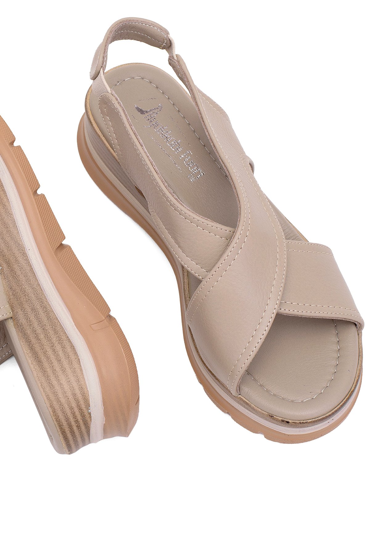 Elit Koc25-62 Kadın Hakiki Deri Dolgu Topuk Sandalet Bej - Görsel 6