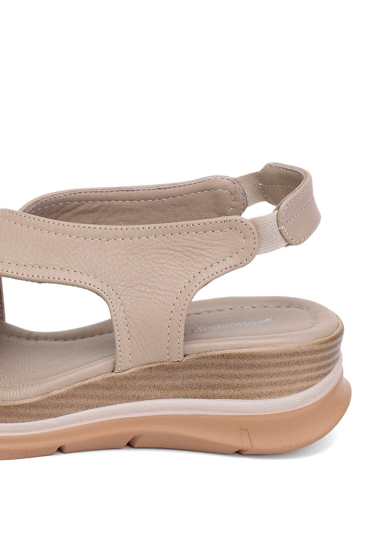 Elit Koc25-62 Kadın Hakiki Deri Dolgu Topuk Sandalet Bej - Görsel 8