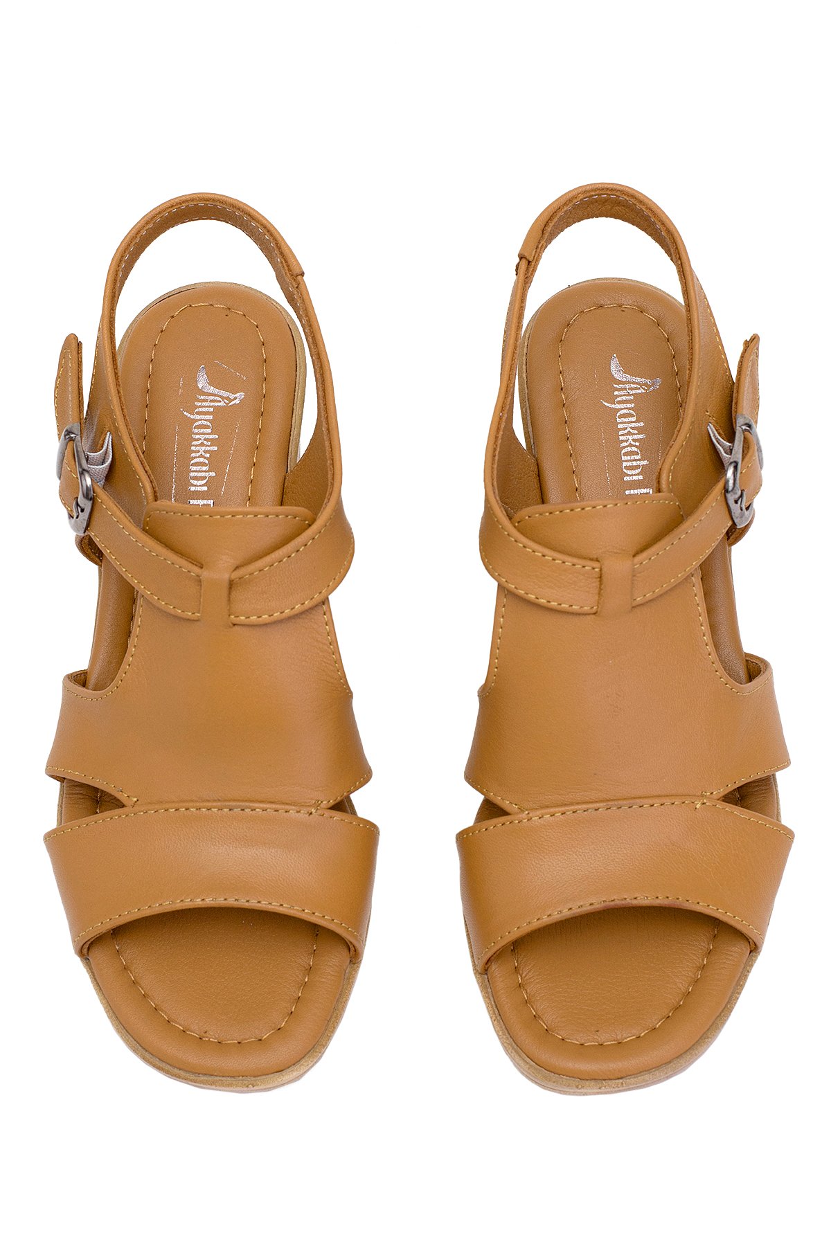 Elit Koc22-02 Kadın Hakiki Deri Topuklu Sandalet Taba - Görsel 4