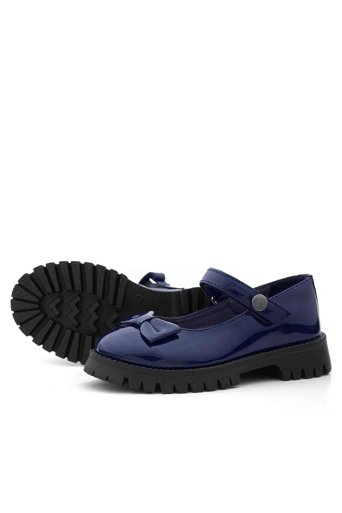 Lacivert Rugan Cırtlı Kalın Tabanlı Metal Detaylı Kız Çocuk Okul Ayakkabısı - Görsel 7