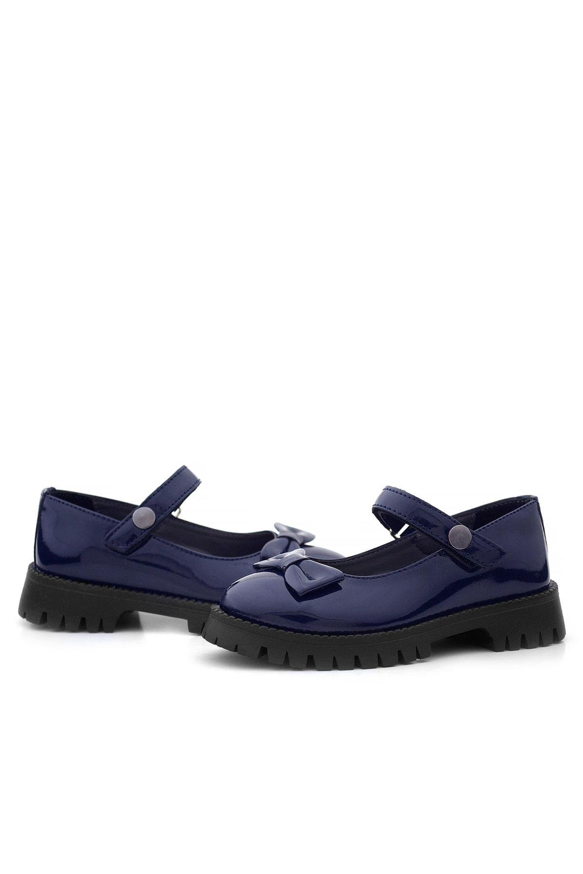 Lacivert Rugan Cırtlı Kalın Tabanlı Metal Detaylı Kız Çocuk Okul Ayakkabısı - Görsel 8