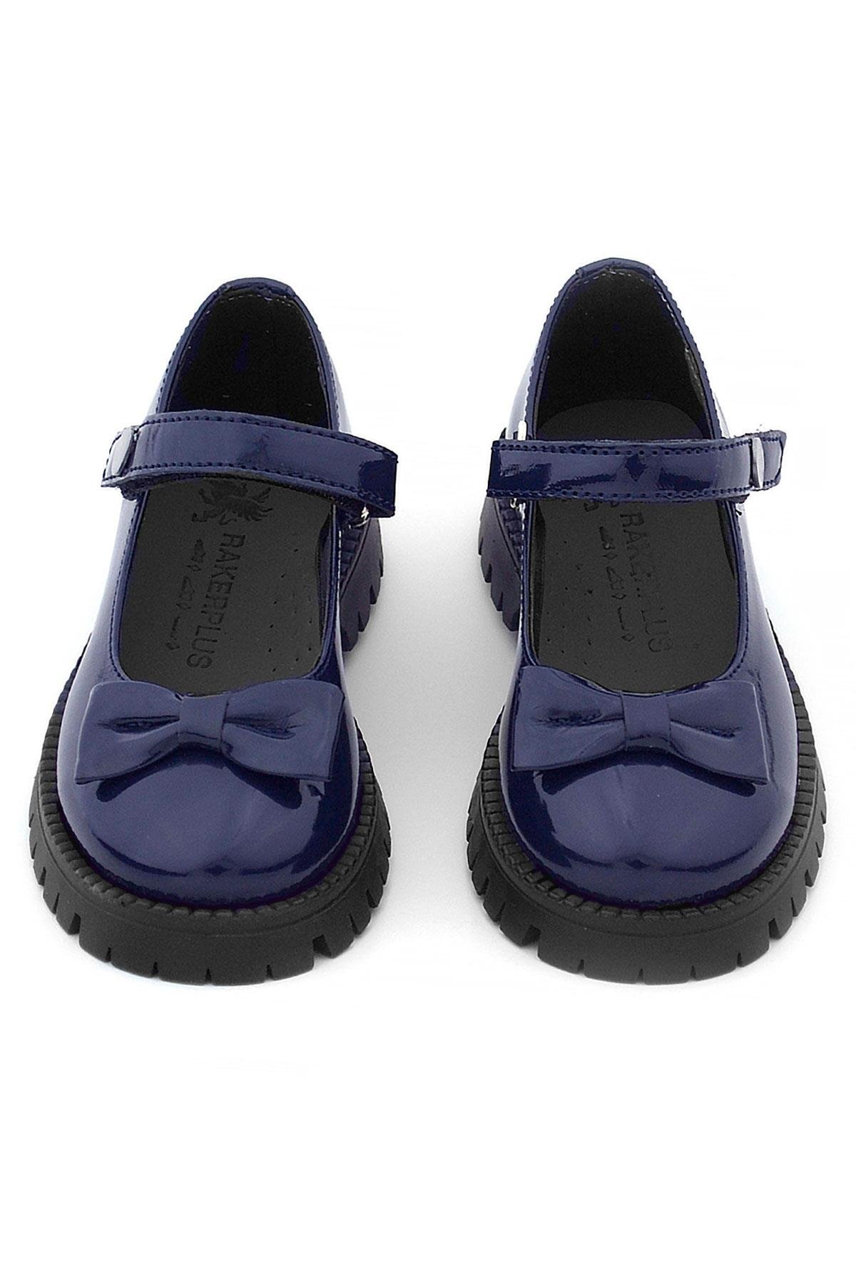 Lacivert Rugan Cırtlı Kalın Tabanlı Metal Detaylı Kız Çocuk Okul Ayakkabısı - Görsel 9