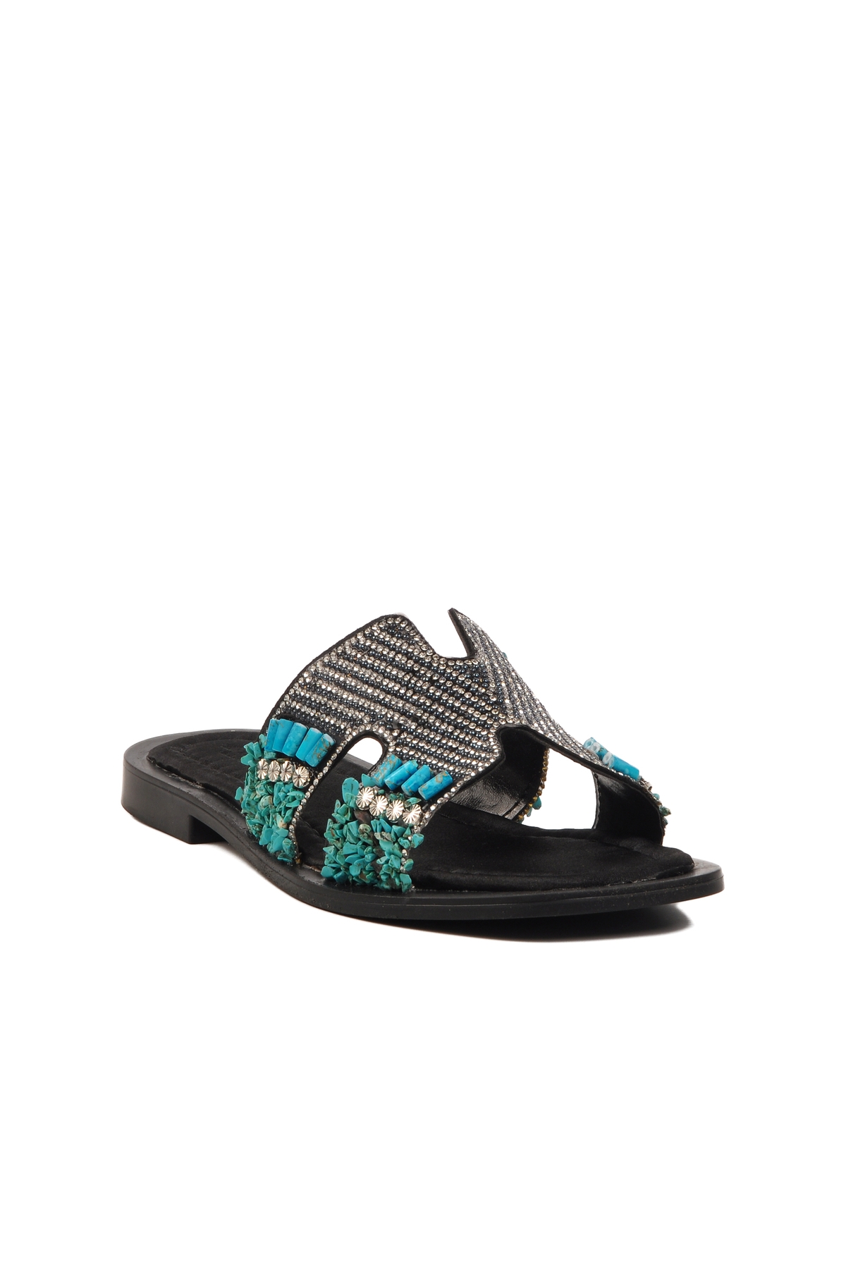 Aspor Siyah Taş İşlemeli İnce Taban Hafif Kadın Terlik - Görsel 4