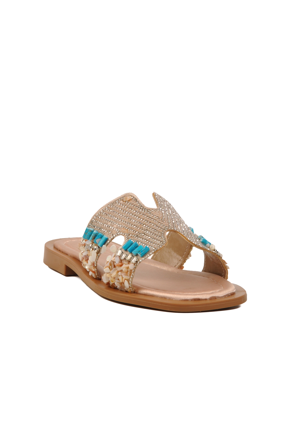 Aspor Bej Taş İşlemeli İnce Taban Hafif Kadın Terlik - Görsel 4