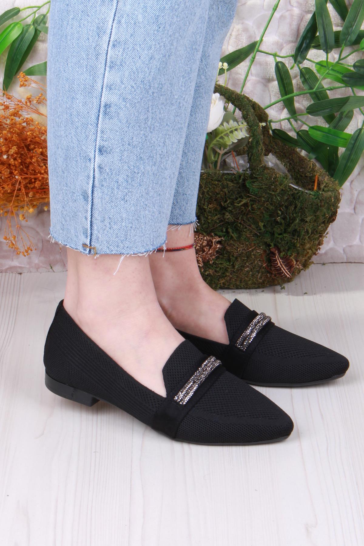 8560 Triko Biye Taş Detaylı Şık Rahat Kadın Babet - Görsel 2