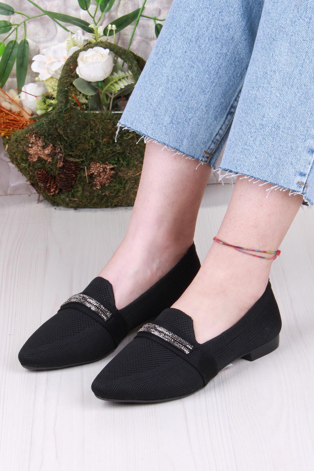 8560 Triko Biye Taş Detaylı Şık Rahat Kadın Babet - Görsel 3