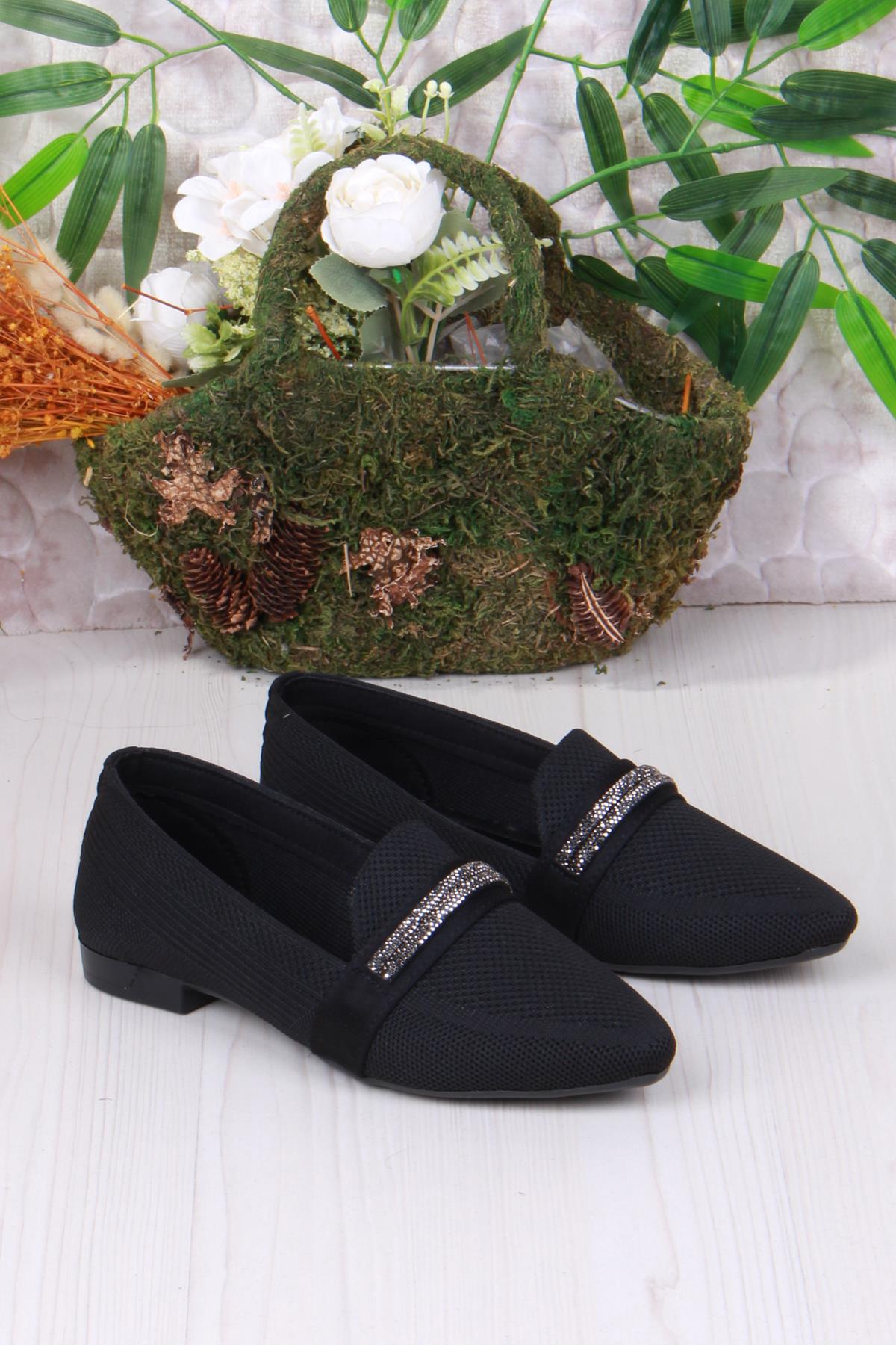 8560 Triko Biye Taş Detaylı Şık Rahat Kadın Babet - Görsel 4