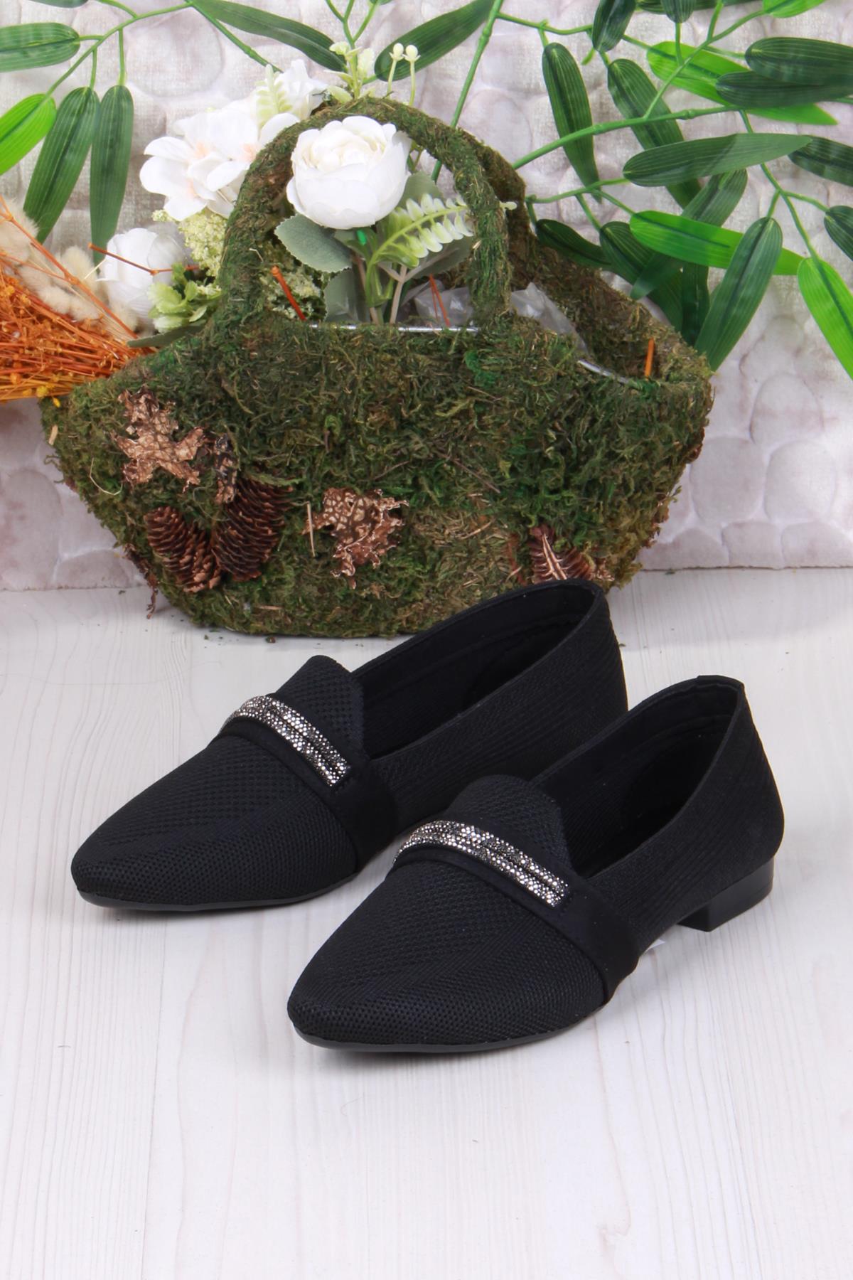 8560 Triko Biye Taş Detaylı Şık Rahat Kadın Babet - Görsel 5