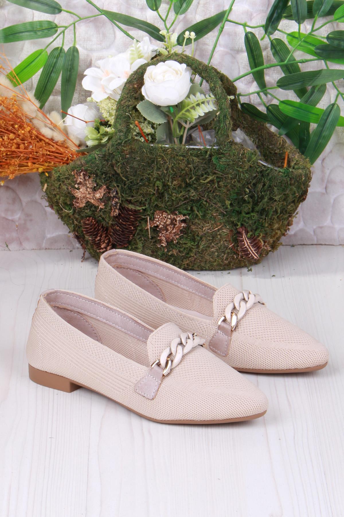 8562 Triko Zincir Toka Detaylı Şık Rahat Kadın Babet - Görsel 4