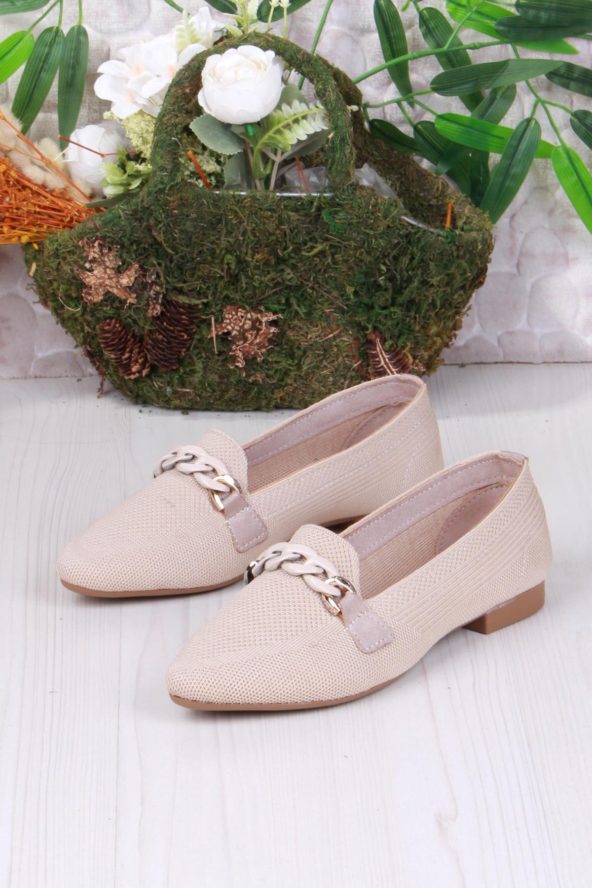 8562 Triko Zincir Toka Detaylı Şık Rahat Kadın Babet - Görsel 5