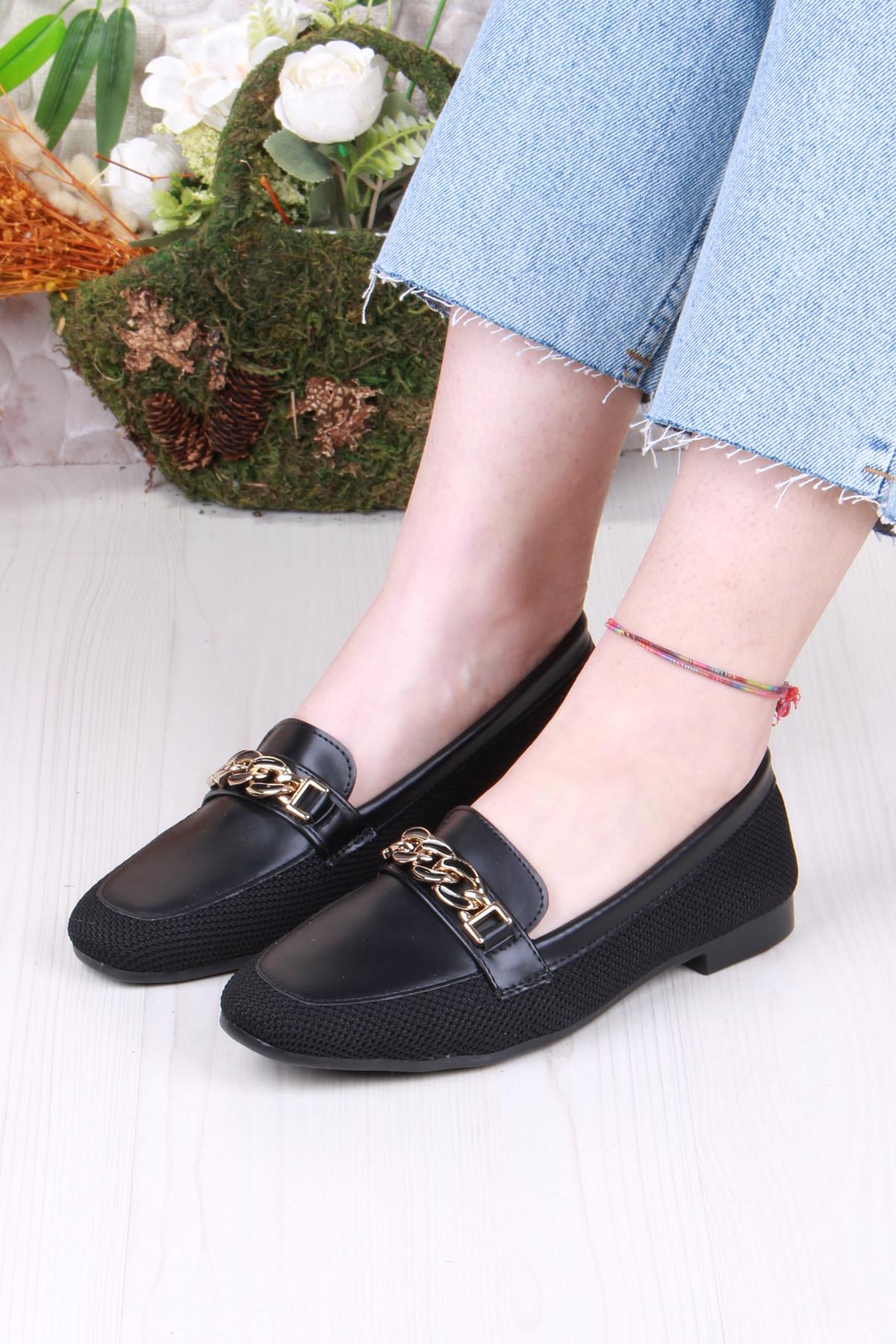 8571 Zincir Toka Detaylı Şık Rahat Kadın Babet - Görsel 3