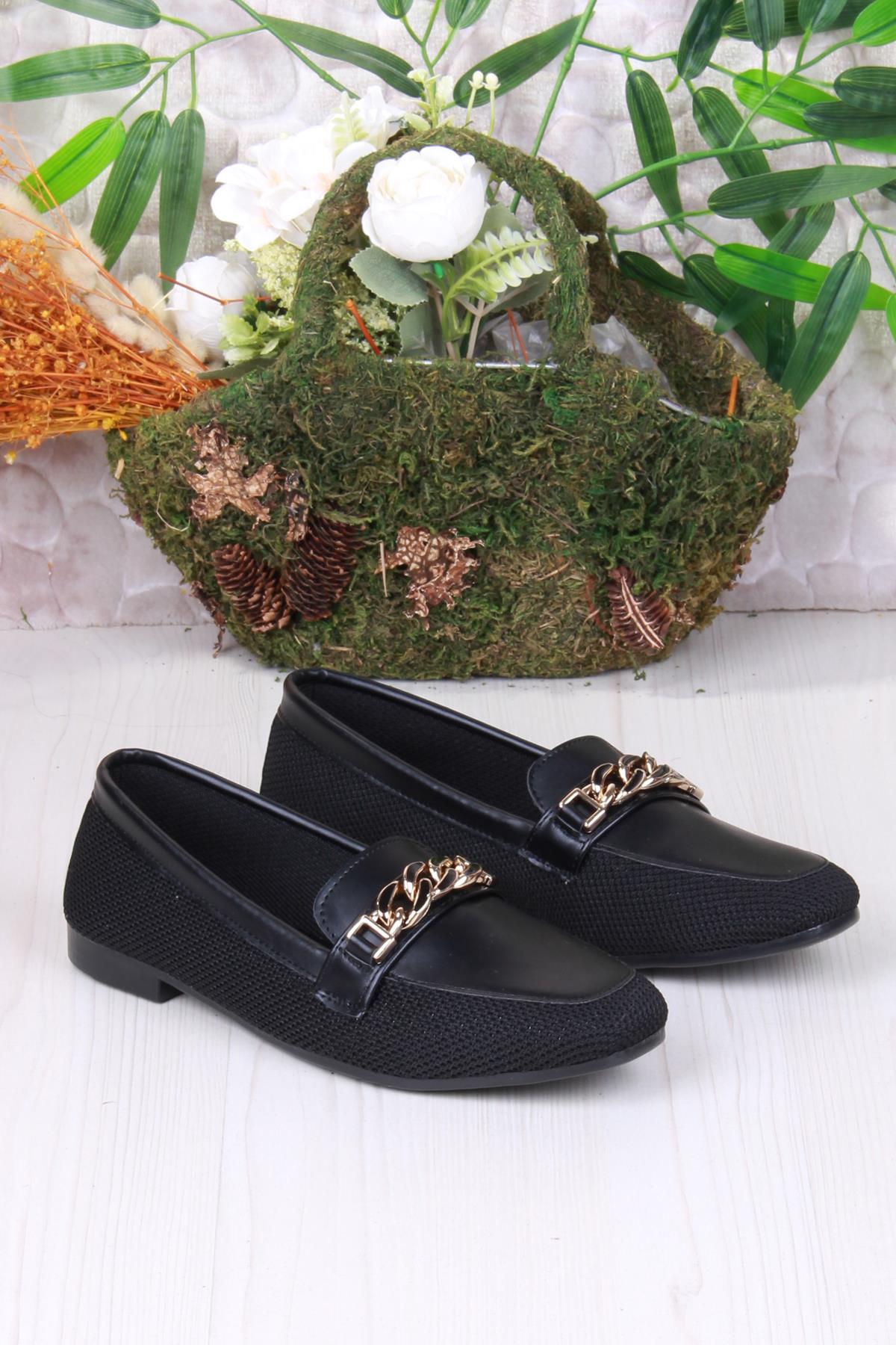 8571 Zincir Toka Detaylı Şık Rahat Kadın Babet - Görsel 4