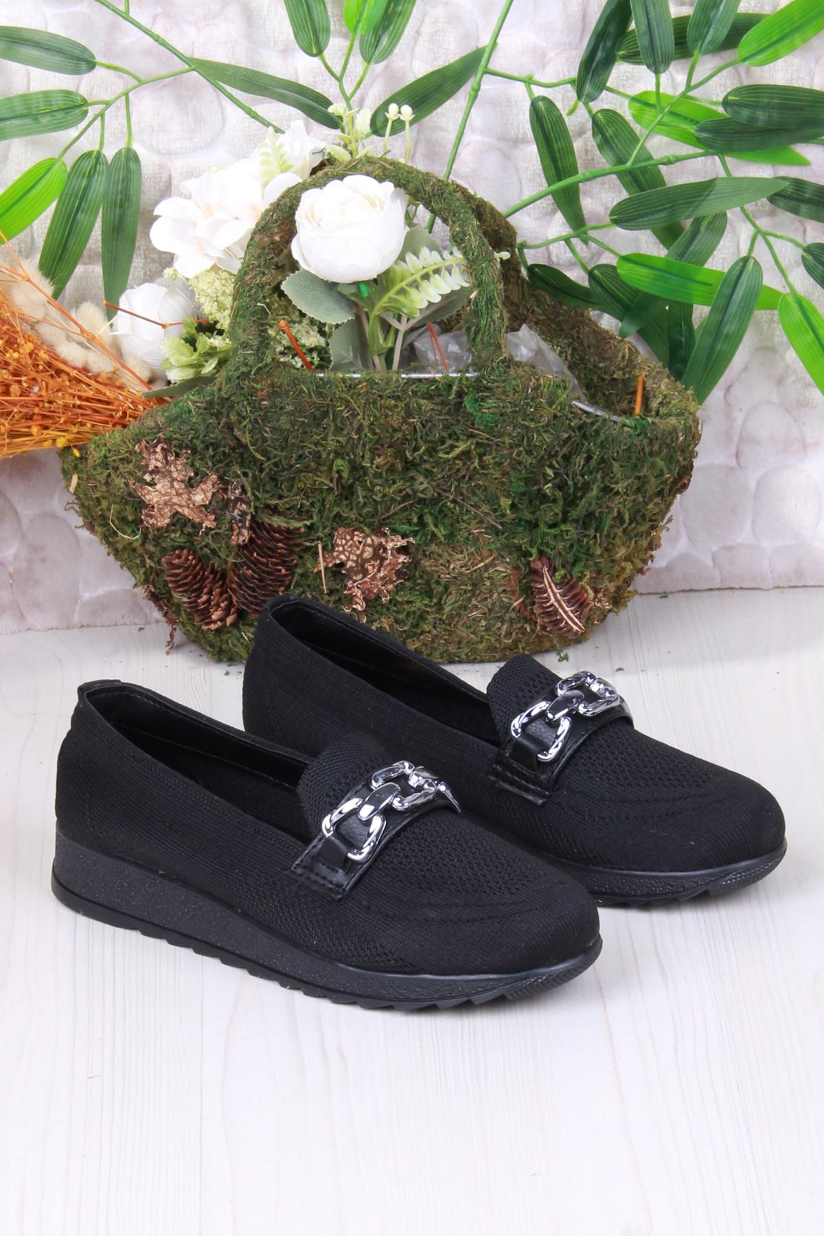 7460 Triko Toka Zincir Detaylı Şık Rahat Kadın Babet - Görsel 4