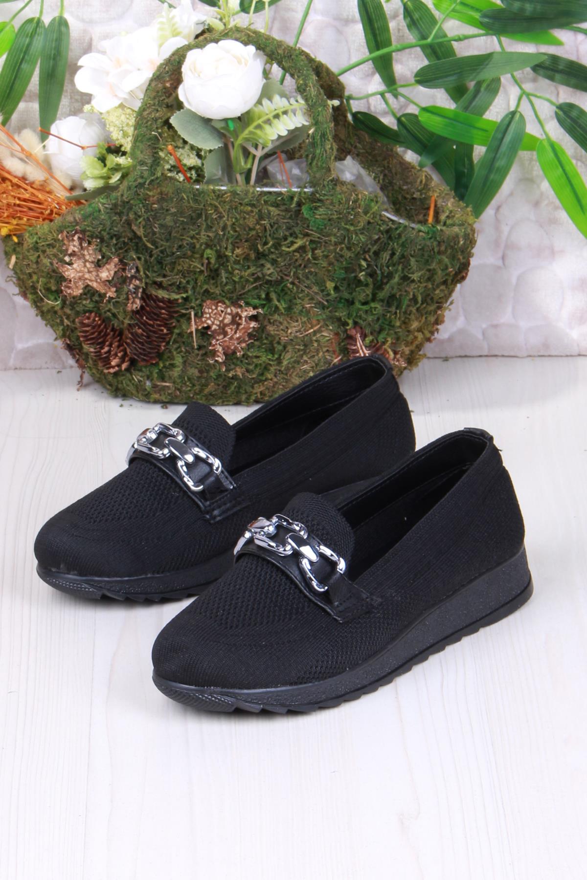 7460 Triko Toka Zincir Detaylı Şık Rahat Kadın Babet - Görsel 5