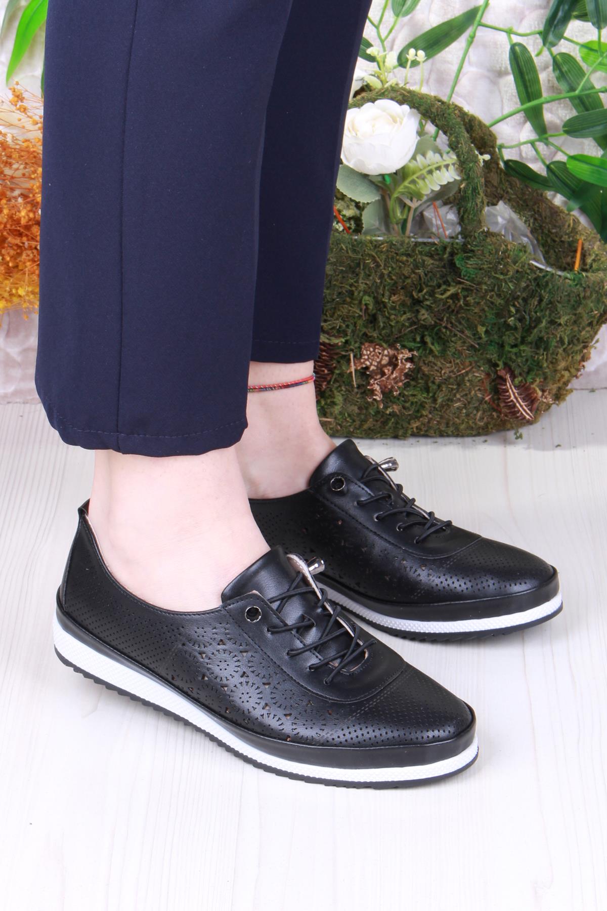 701-3 Anatomik Rahat Lazer Baskılı Delikli Lastik Bağcıklı Kadın Ayakkabı - Görsel 2