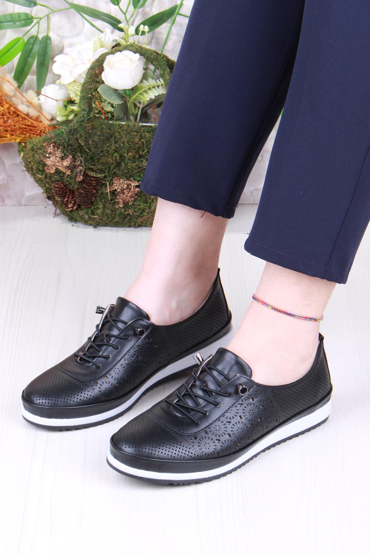 701-3 Anatomik Rahat Lazer Baskılı Delikli Lastik Bağcıklı Kadın Ayakkabı - Görsel 3