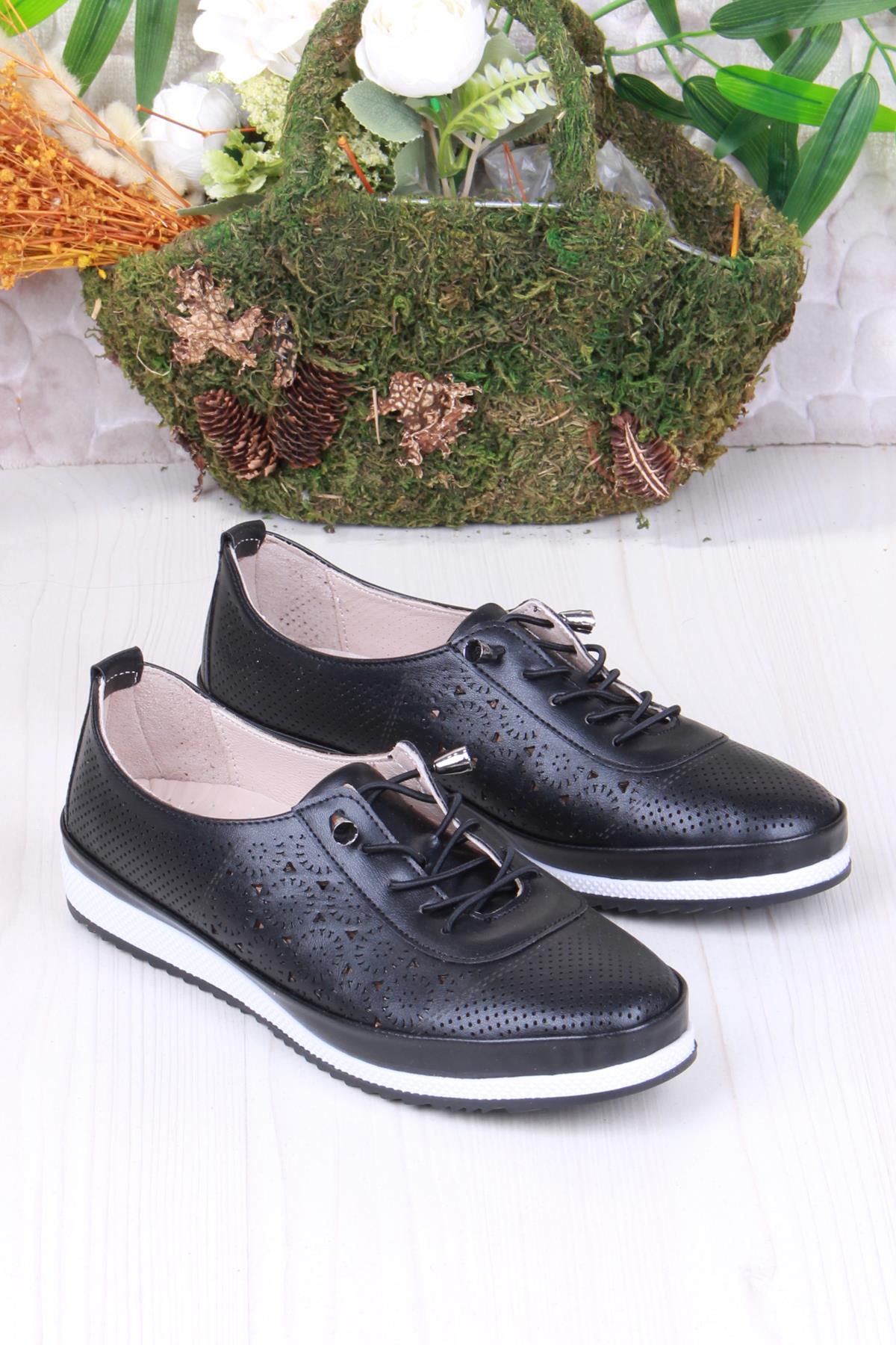 701-3 Anatomik Rahat Lazer Baskılı Delikli Lastik Bağcıklı Kadın Ayakkabı - Görsel 4