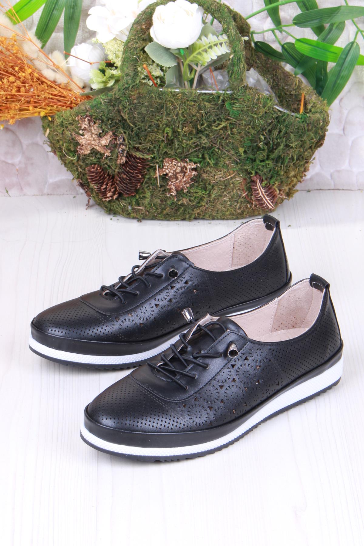 701-3 Anatomik Rahat Lazer Baskılı Delikli Lastik Bağcıklı Kadın Ayakkabı - Görsel 5