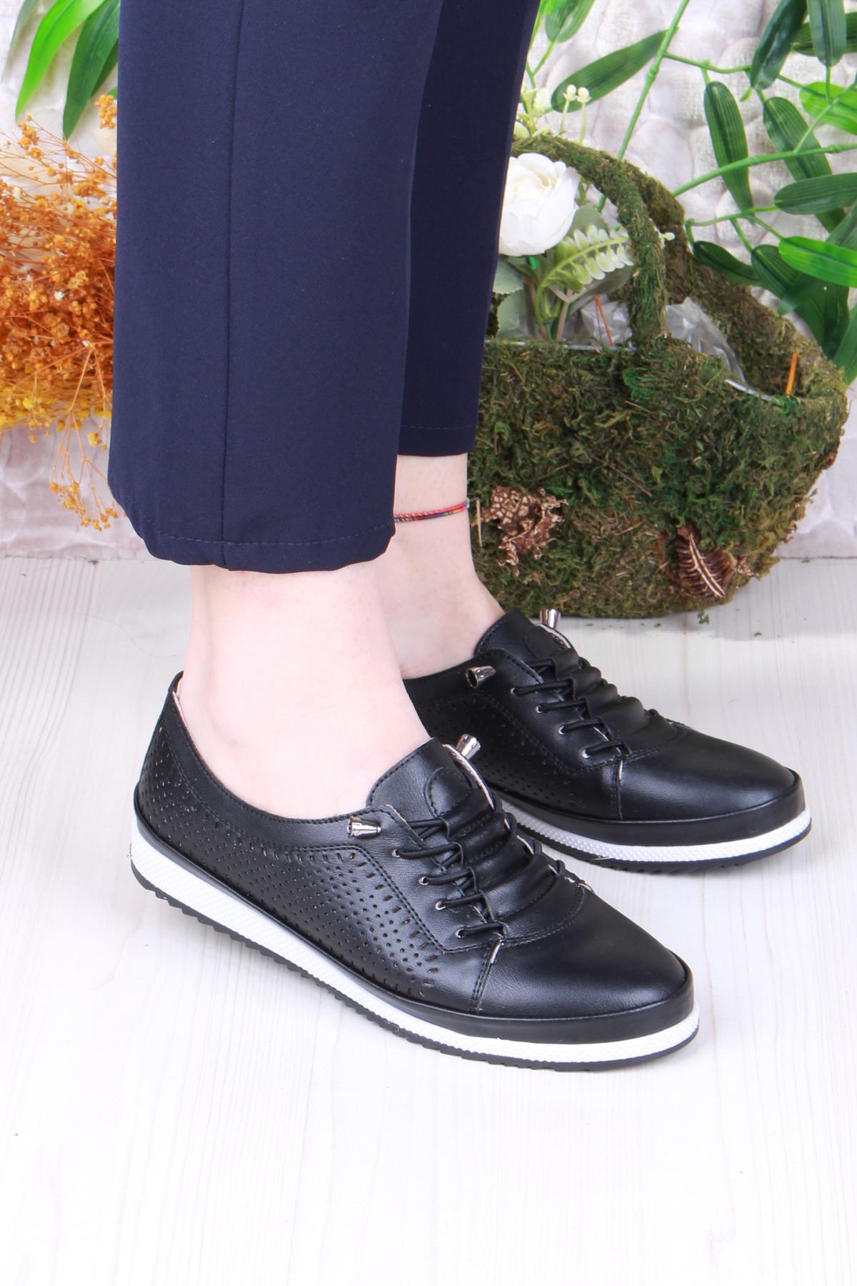 703 Anatomik Rahat Lazer Baskılı Delikli Lastik Bağcıklı Kadın Ayakkabı - Görsel 2