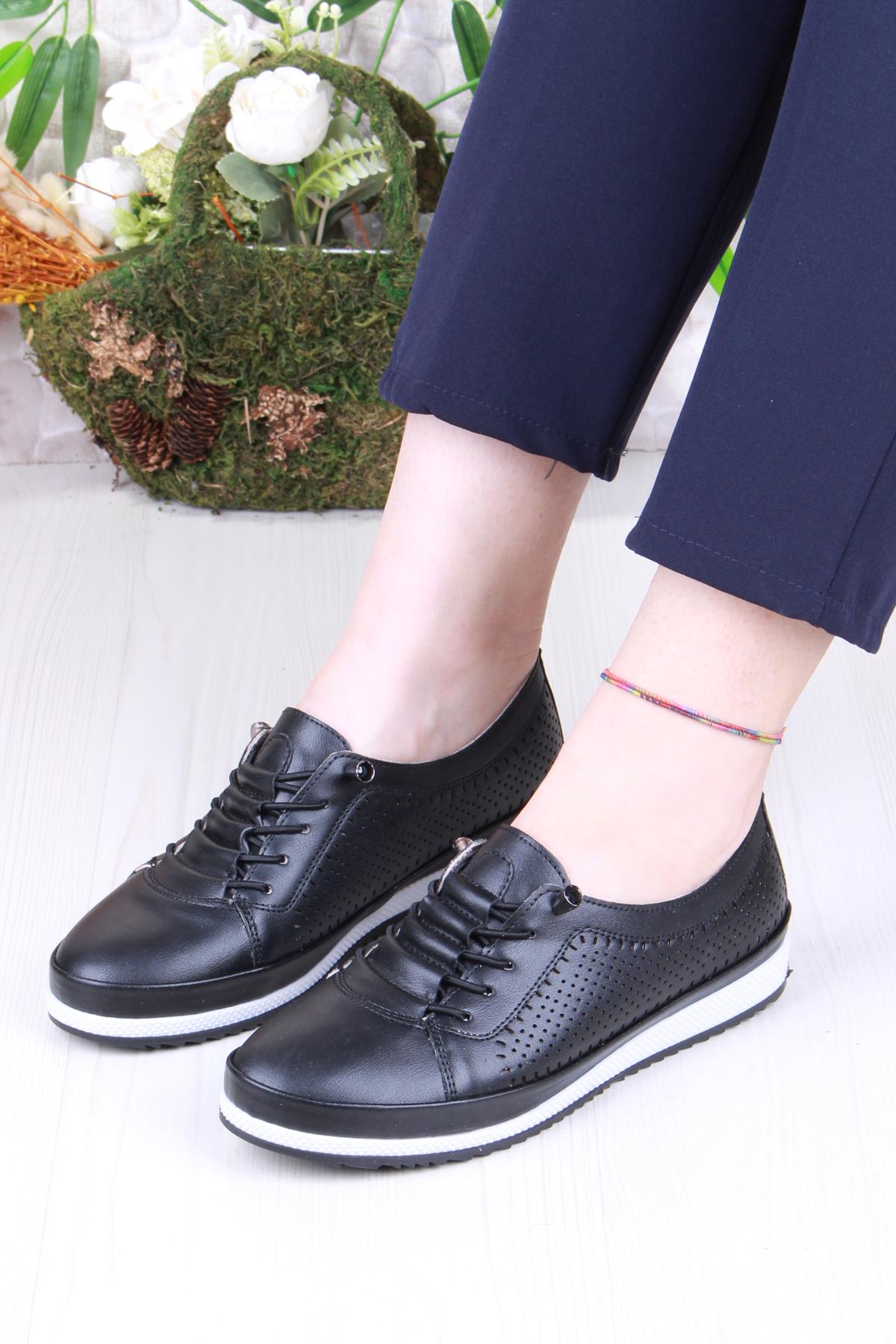 703 Anatomik Rahat Lazer Baskılı Delikli Lastik Bağcıklı Kadın Ayakkabı - Görsel 3