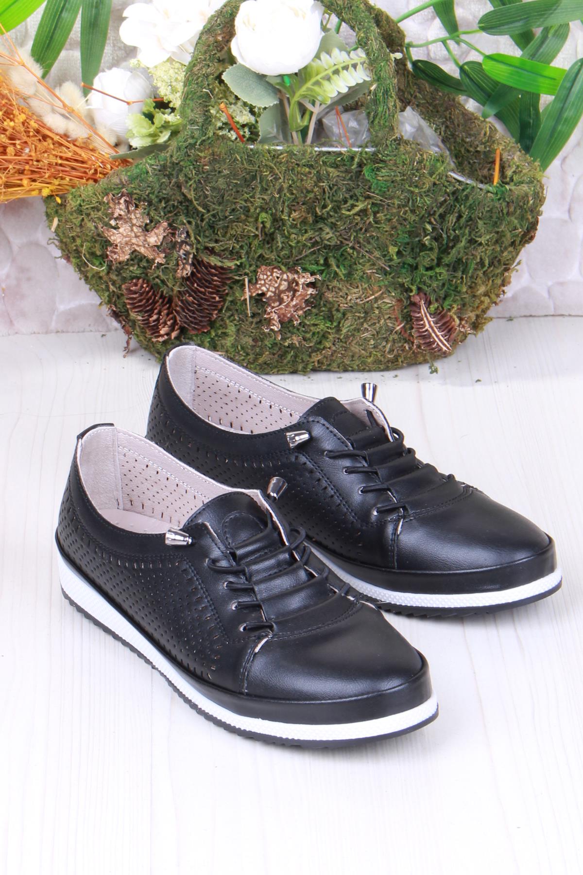 703 Anatomik Rahat Lazer Baskılı Delikli Lastik Bağcıklı Kadın Ayakkabı - Görsel 4