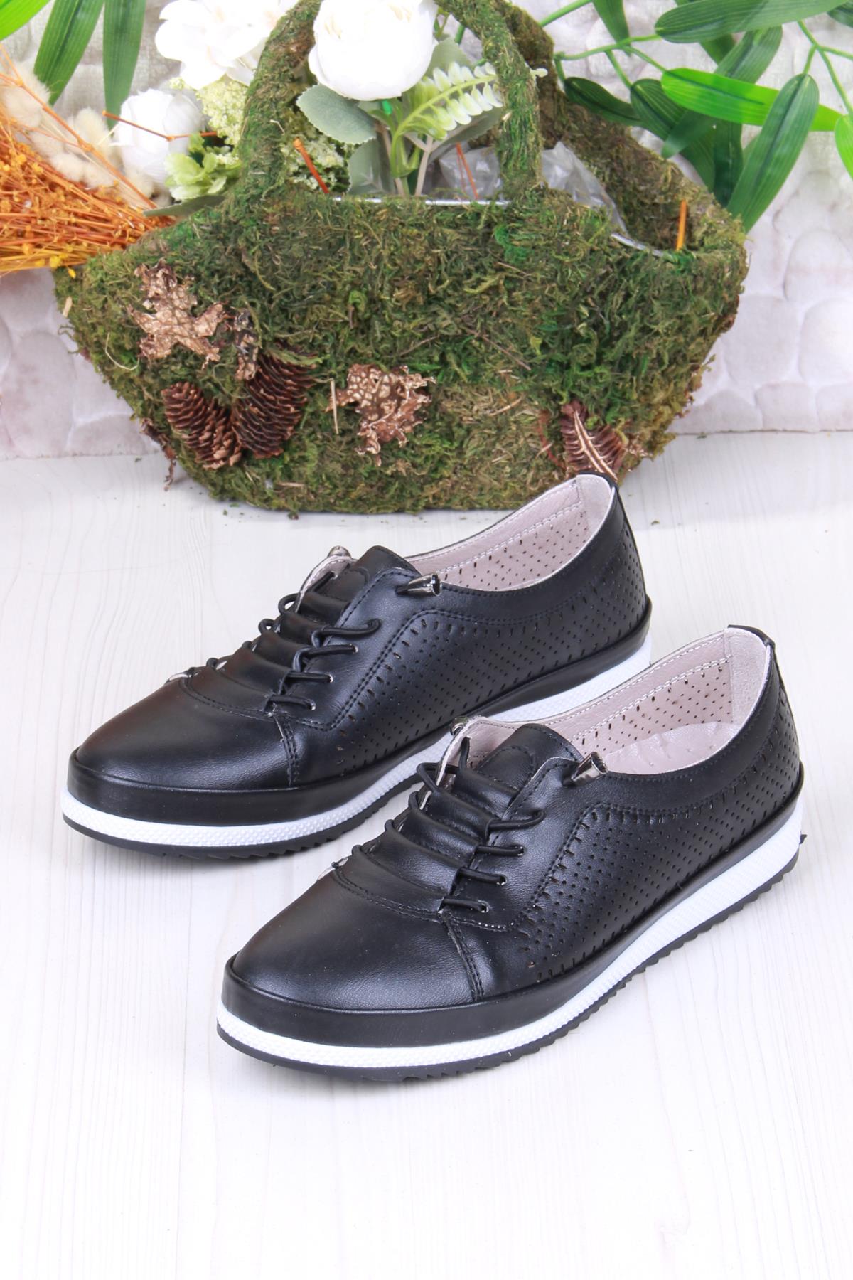 703 Anatomik Rahat Lazer Baskılı Delikli Lastik Bağcıklı Kadın Ayakkabı - Görsel 5