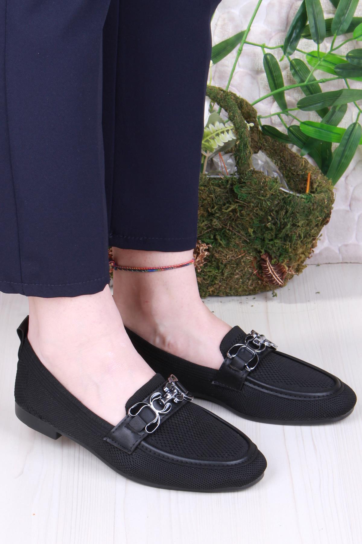 35105 Zeyn Triko Zincir Tokalı Yumuşak Rahat Kadın Babet - Görsel 2