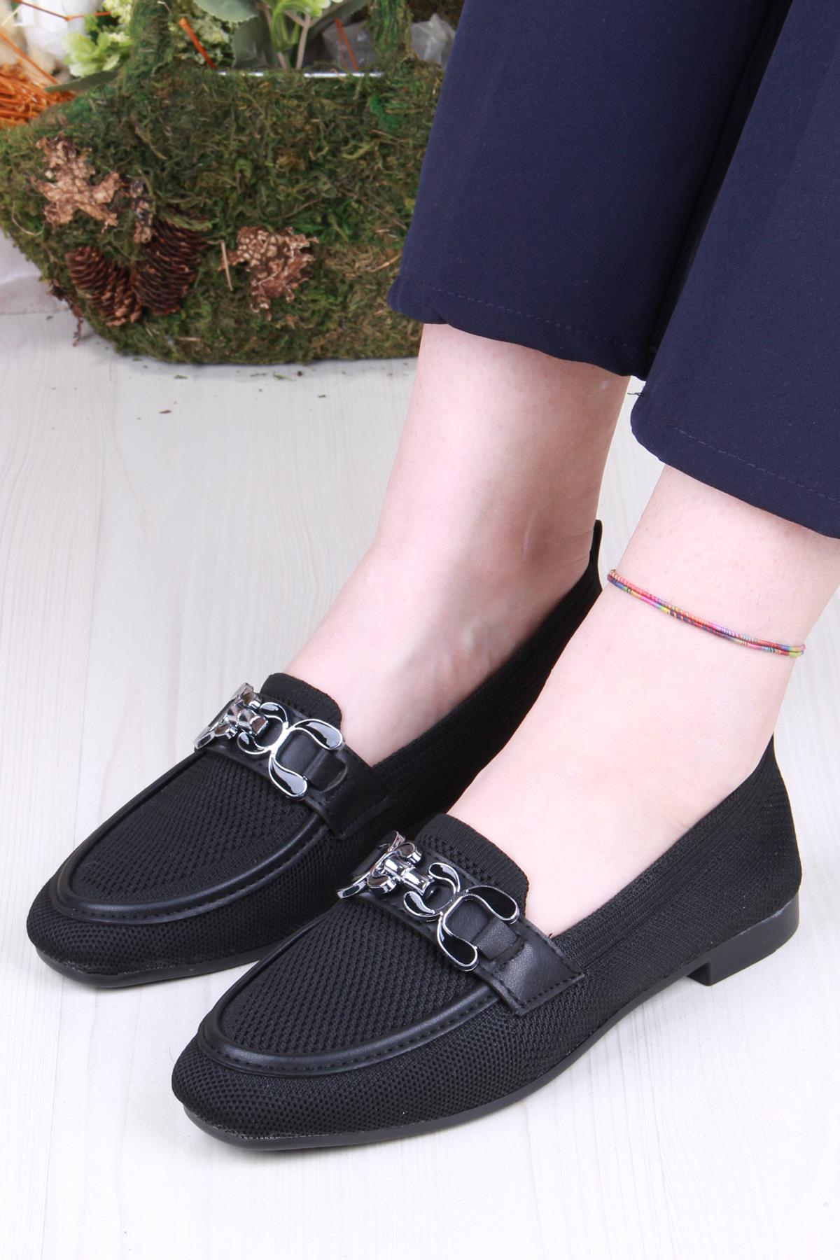 35105 Zeyn Triko Zincir Tokalı Yumuşak Rahat Kadın Babet - Görsel 3