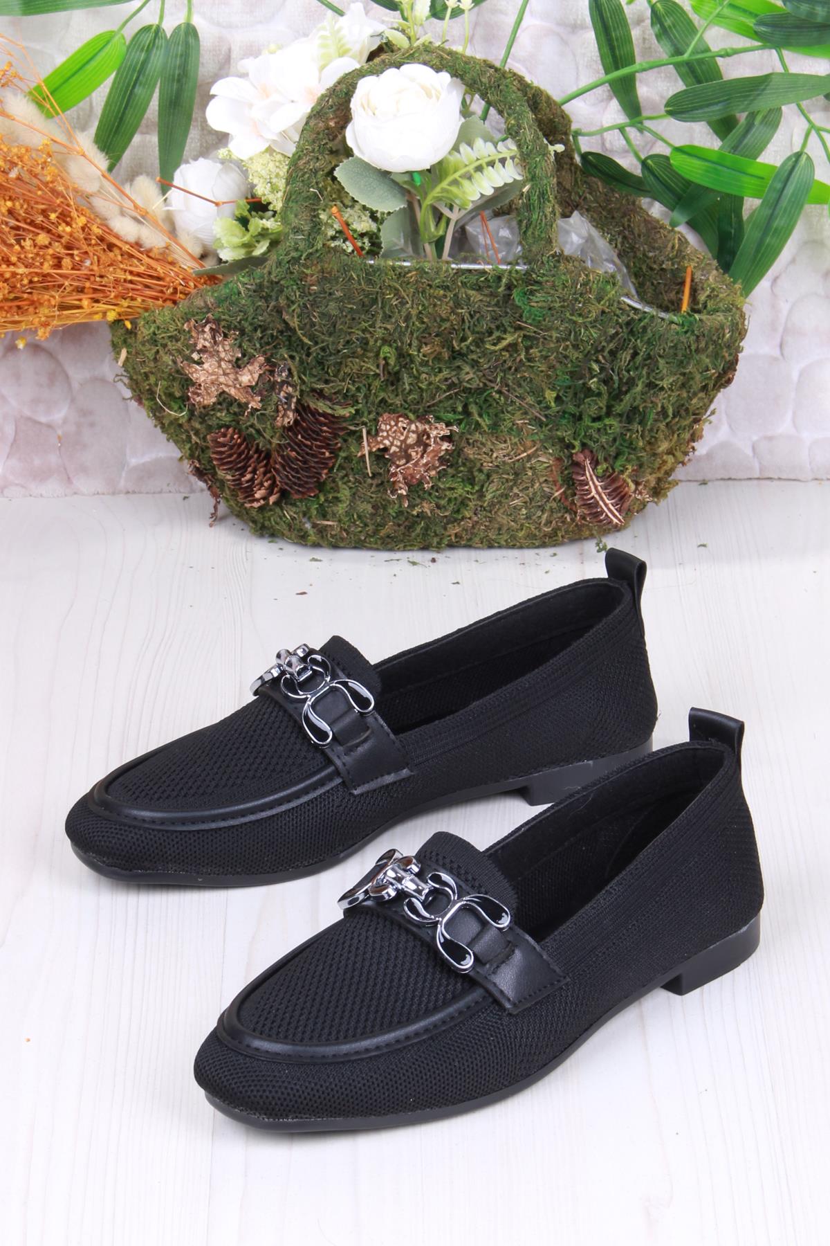 35105 Zeyn Triko Zincir Tokalı Yumuşak Rahat Kadın Babet - Görsel 5