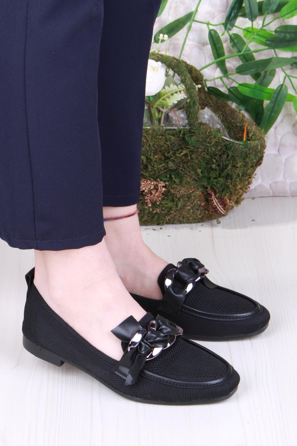 35021 Zeyn Triko Zincir Tokalı Yumuşak Rahat Kadın Babet - Görsel 2