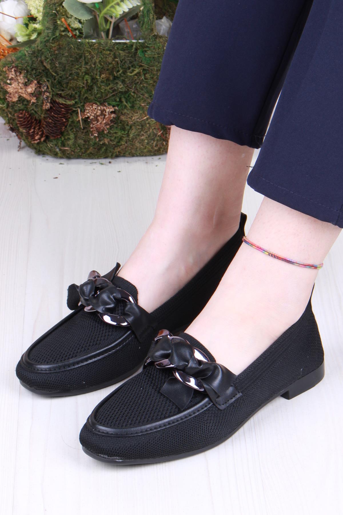 35021 Zeyn Triko Zincir Tokalı Yumuşak Rahat Kadın Babet - Görsel 3