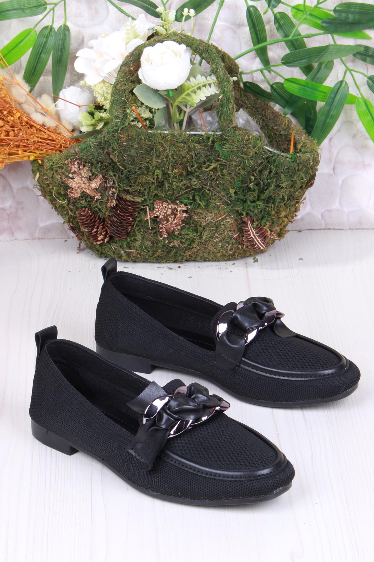 35021 Zeyn Triko Zincir Tokalı Yumuşak Rahat Kadın Babet - Görsel 4