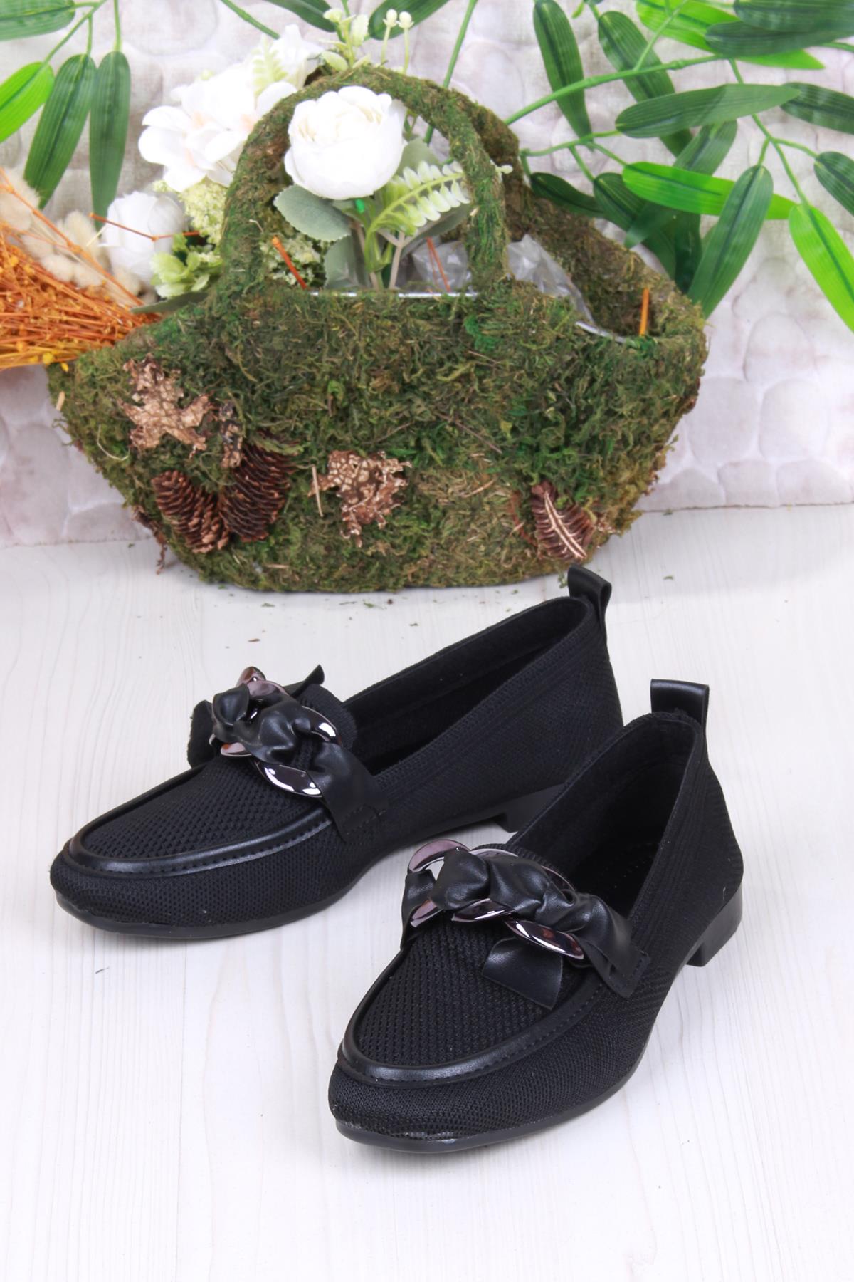 35021 Zeyn Triko Zincir Tokalı Yumuşak Rahat Kadın Babet - Görsel 5