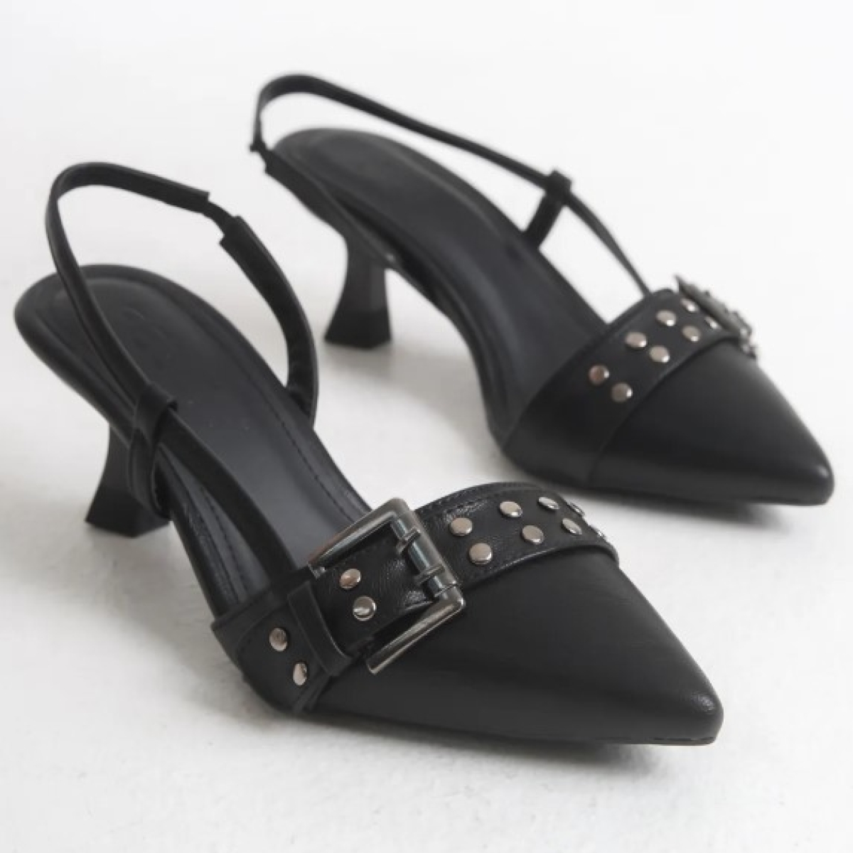 Zımba Toka Detaylı Arkası Açık Stiletto Kadın Topuklu Ayakkabı - Görsel 9