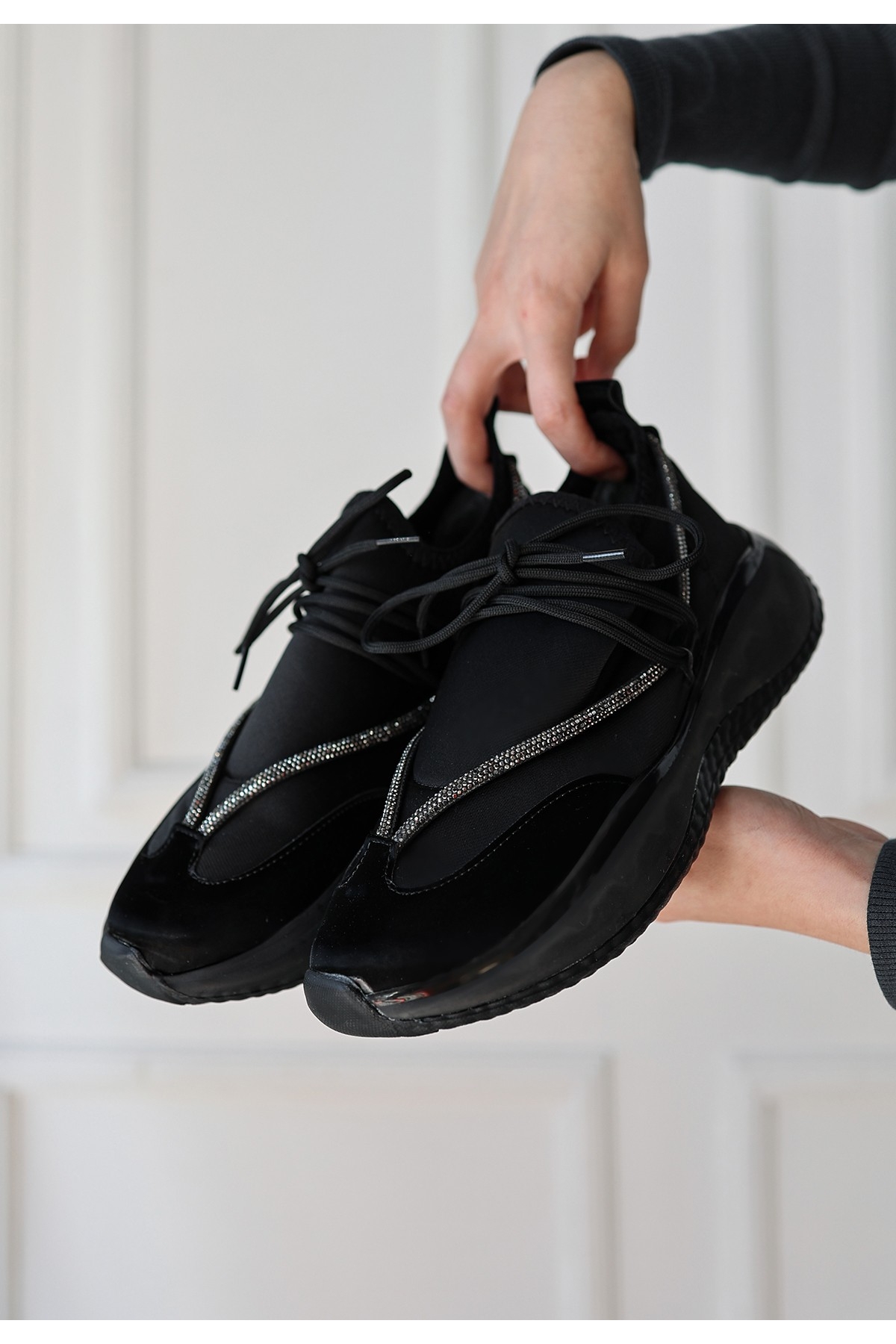 Siyah Rugan Bağcıklı Kadın Sneaker Ayakkabı - Görsel 3