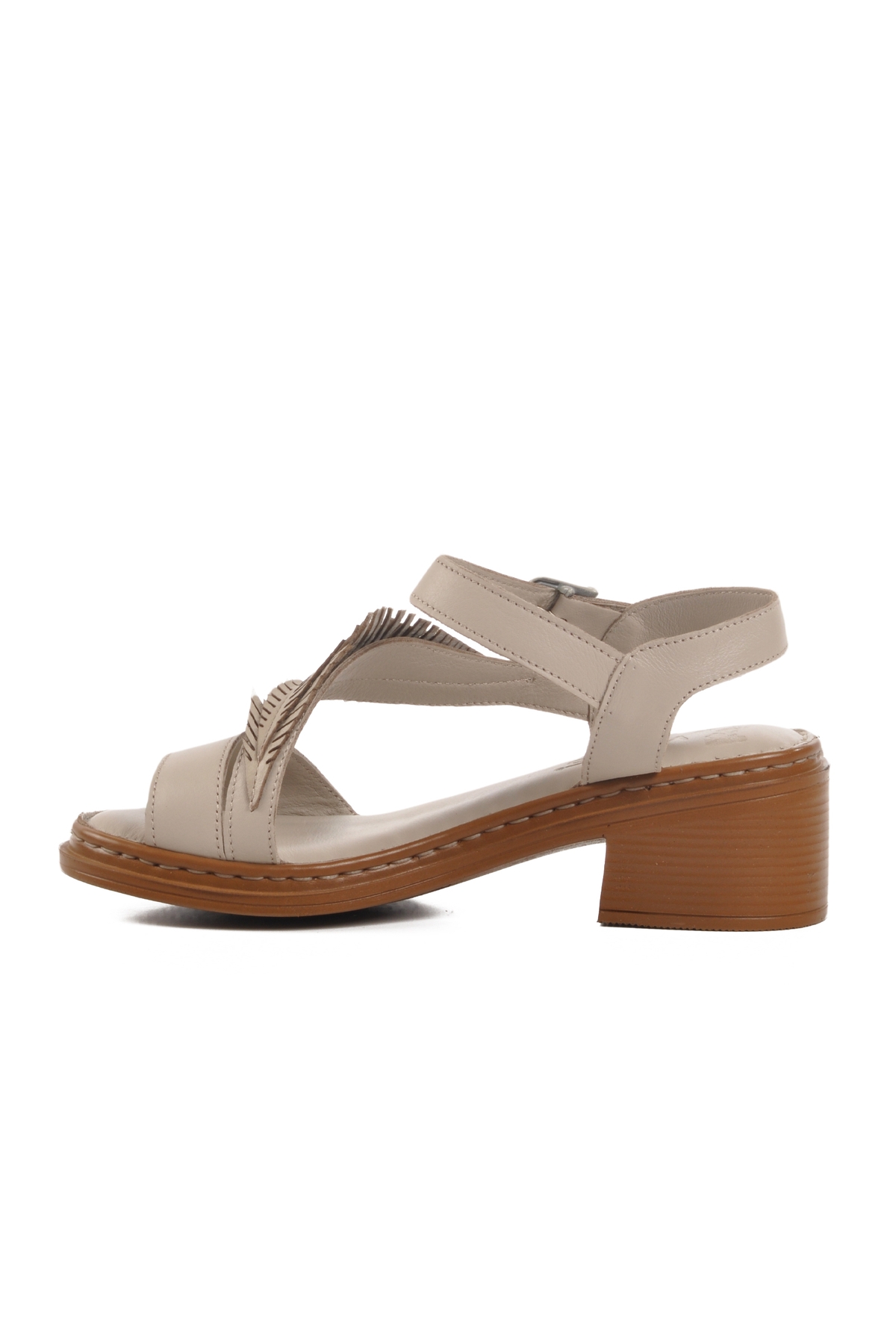 Gümüş Hakiki Deri Kadın Topuklu Sandalet - Görsel 3