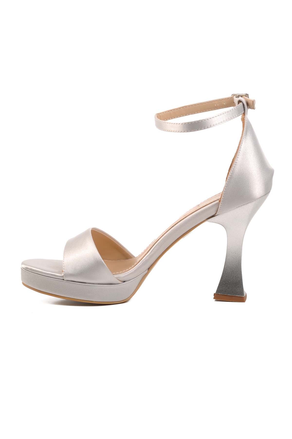 Aspor Gümüş Saten İnce Topuk Kadın Topuklu Sandalet - Görsel 3