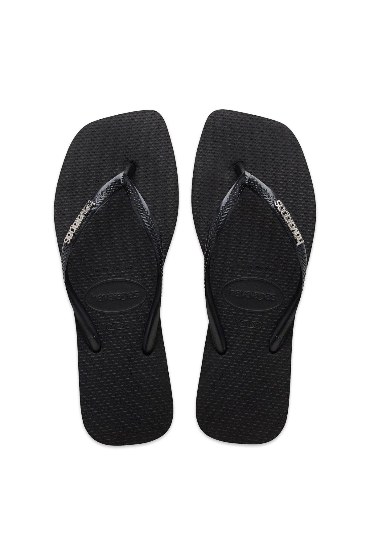 4148257 Square Logo Metallic Parmak Arası Siyah Kadın Terlik - Görsel 3