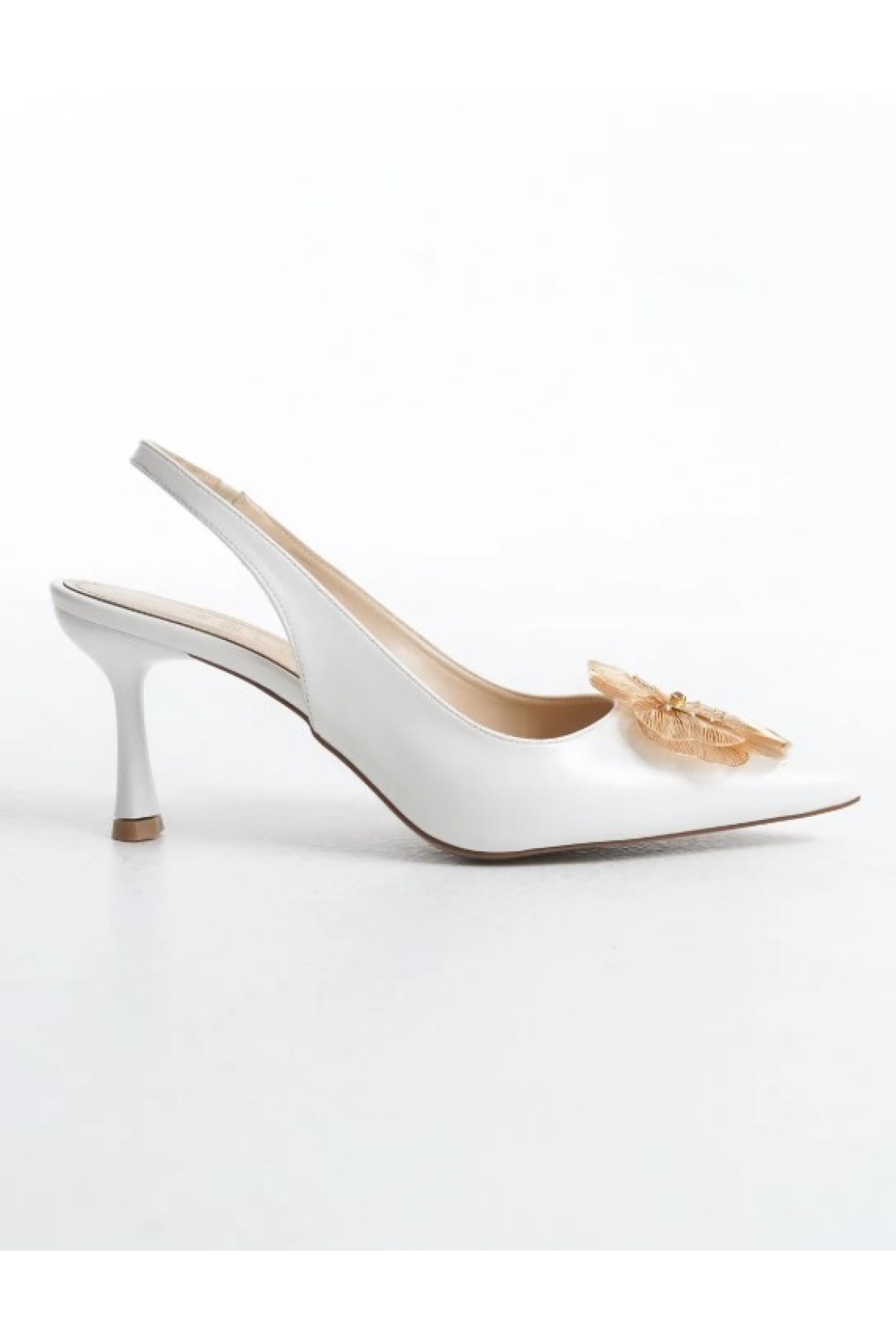 Sarı Gül Detaylı Arkası Açık Stiletto Kadın Topuklu Ayakkabı - Görsel 3