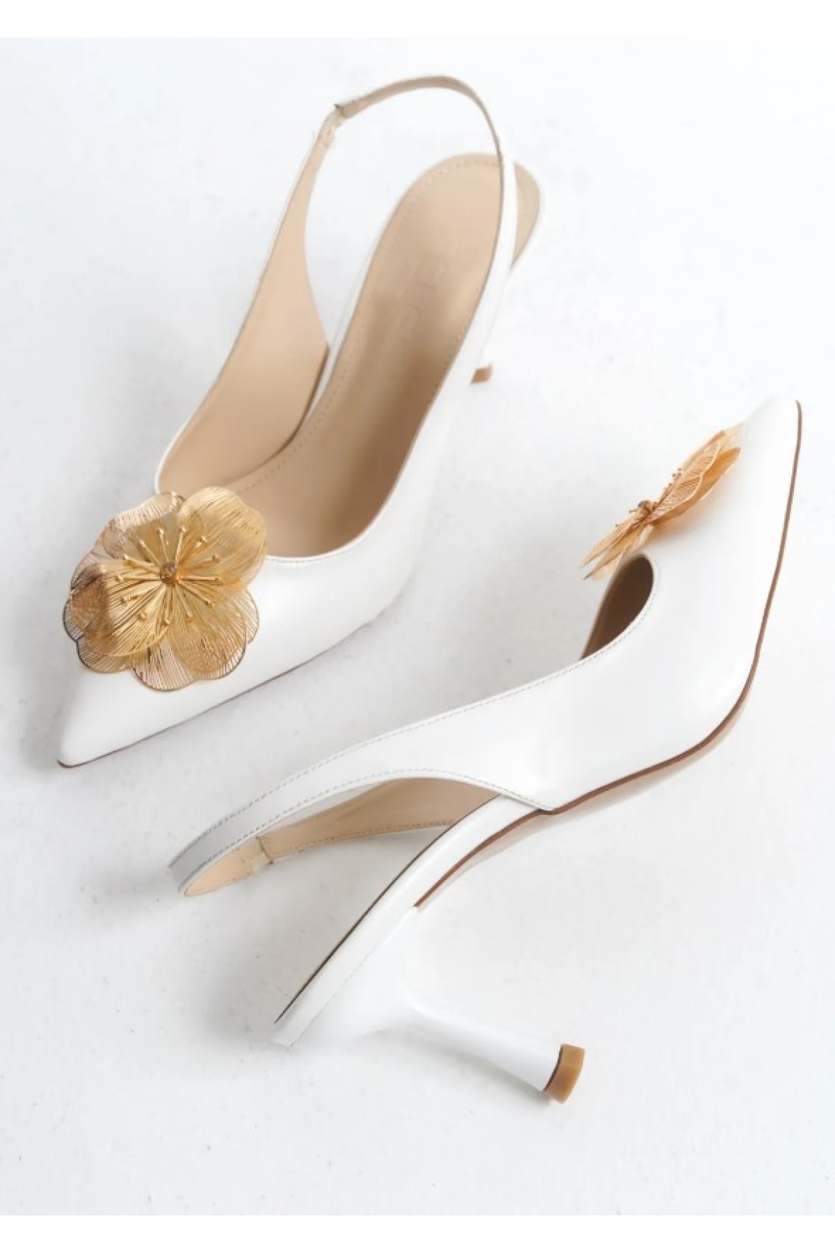 Sarı Gül Detaylı Arkası Açık Stiletto Kadın Topuklu Ayakkabı - Görsel 5