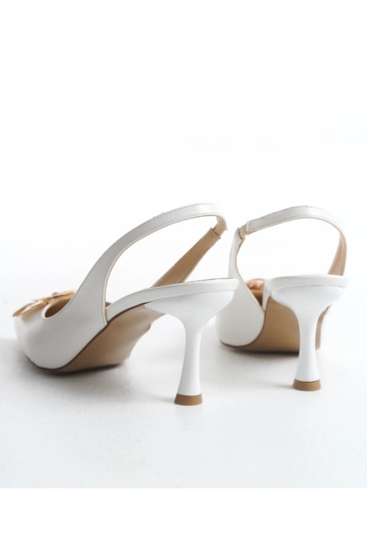 Sarı Gül Detaylı Arkası Açık Stiletto Kadın Topuklu Ayakkabı - Görsel 6