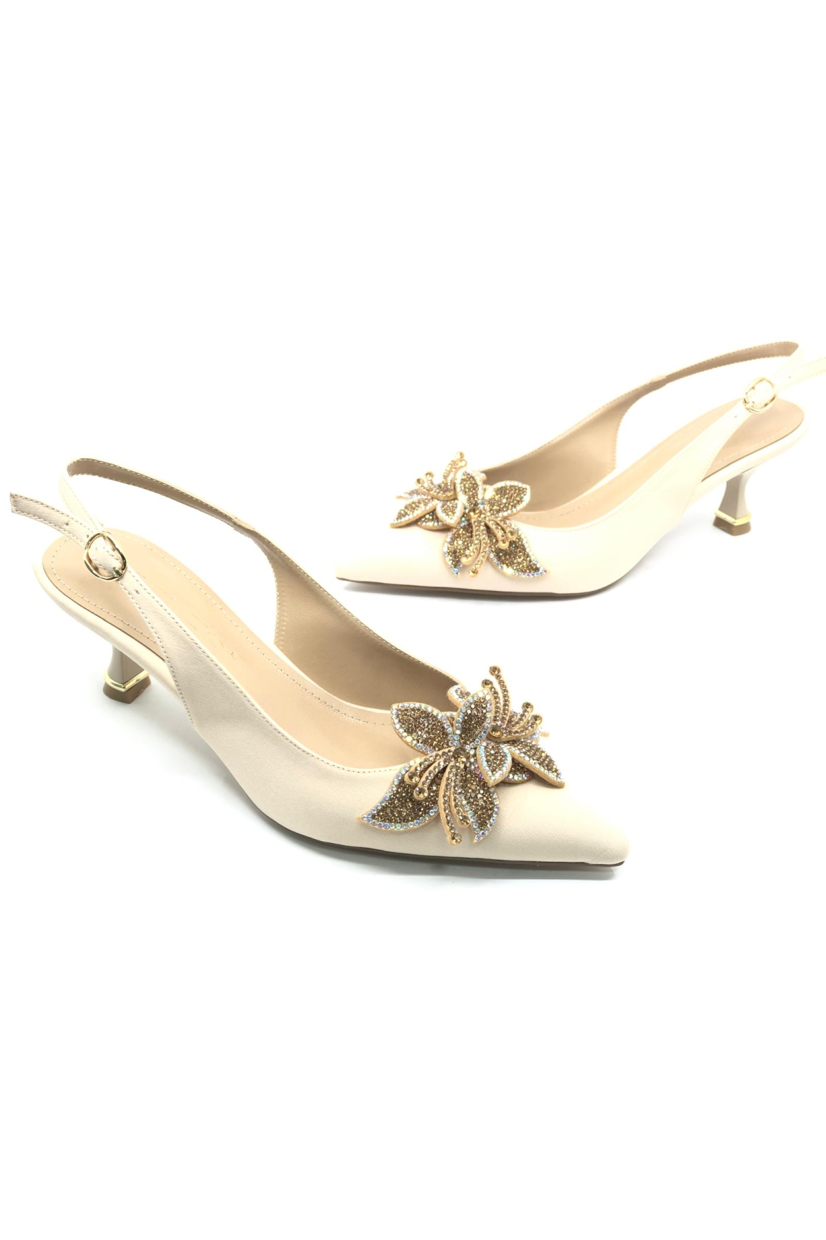 Çiçek Taş Toka Detaylı Arkası Açık Stiletto Kadın Topuklu Ayakkabı - Görsel 3