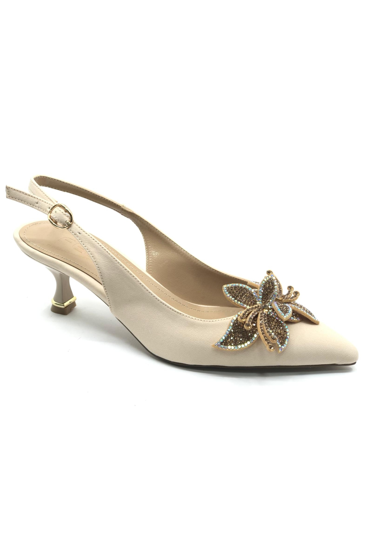 Çiçek Taş Toka Detaylı Arkası Açık Stiletto Kadın Topuklu Ayakkabı - Görsel 6