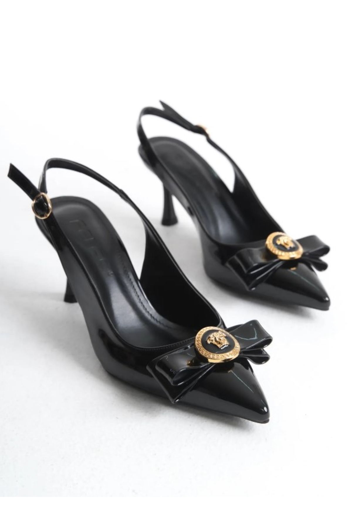 Fiyonk Sarı Toka Detaylı Arkası Açık Stiletto Kadın Topuklu Ayakkabı - Görsel 4