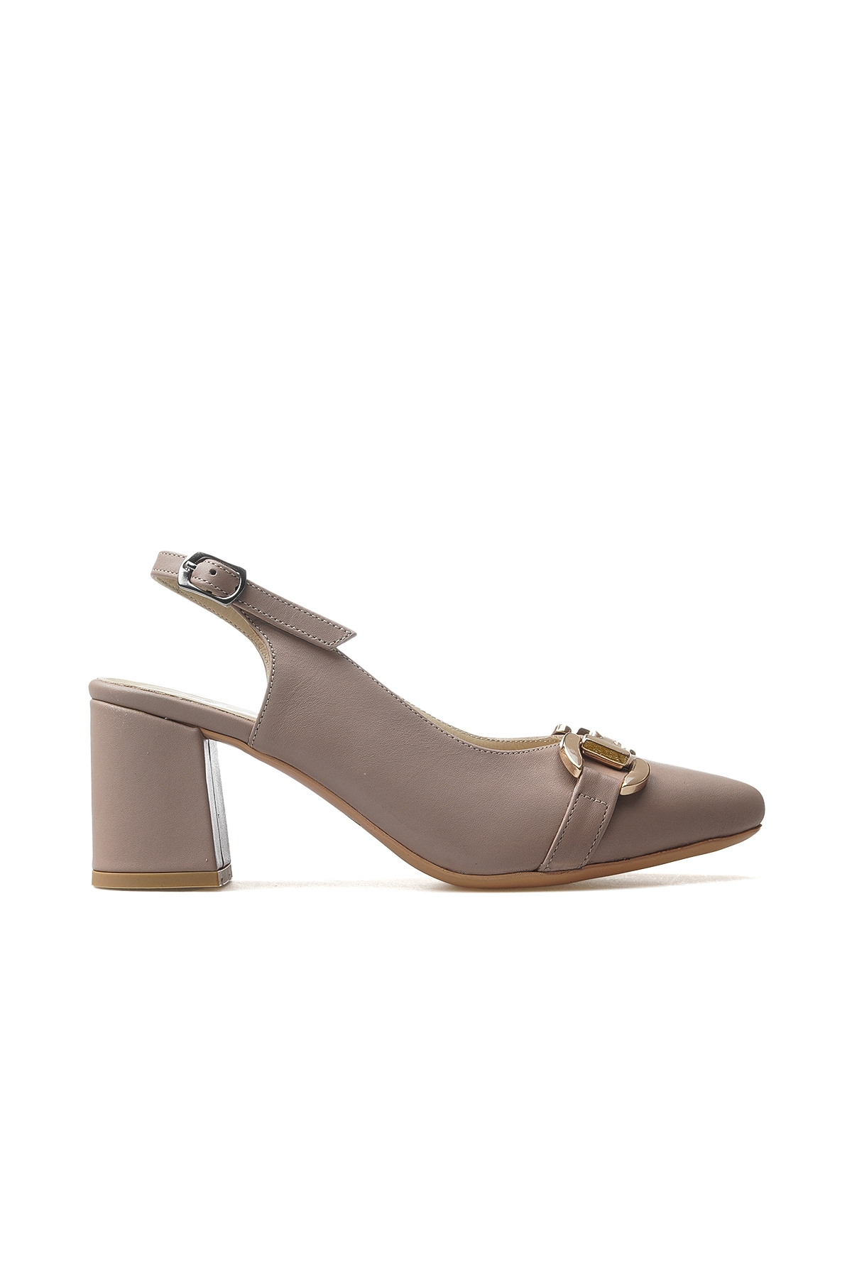 Kadın Hakiki Deri Toka Detaylı Kalın Topuklu Ayakkabı 25y 25461074y Z Vizon - Görsel 2